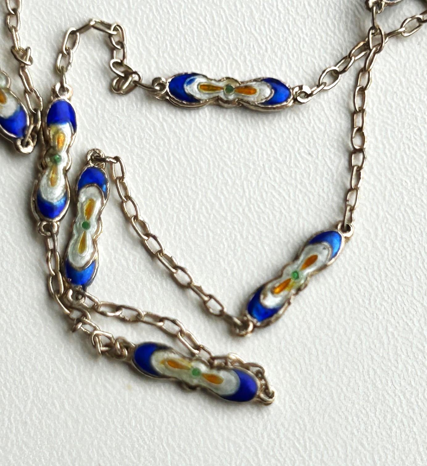 French Silver Gilt & Guilloche Enamel Panel Link Necklace (1 of 6)