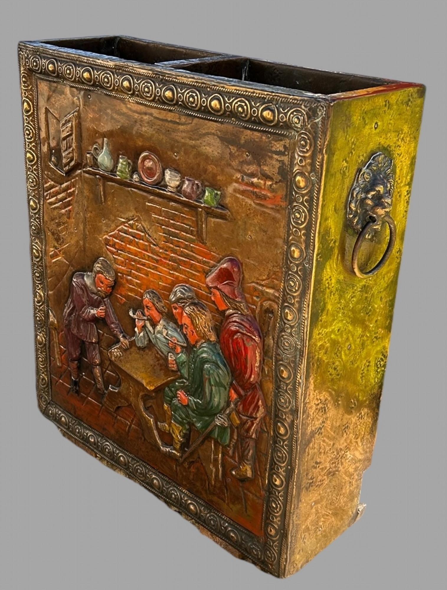 Early 20th Century Repoussé Brass Rectangular Stick Stand (1 of 4)