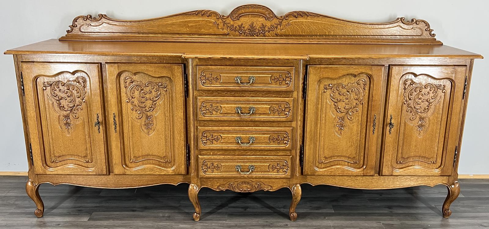 Sideboard Vintage French Style Oak Carved 4 Drawers Cabinet (1 of 16)
