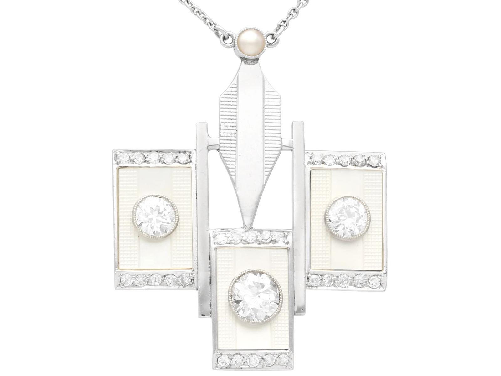 Antique Art Deco 1.87ct Diamond, Mother of Pearl, 9ct White Gold Pendant c.1920 (1 of 17)