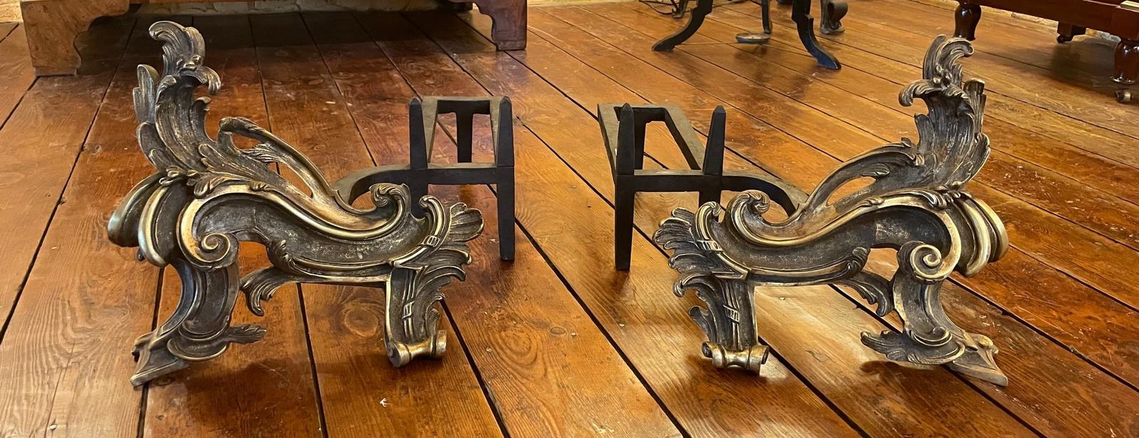 Pair of Andiron Louis XV in Bronze - 19th Century (1 of 8)