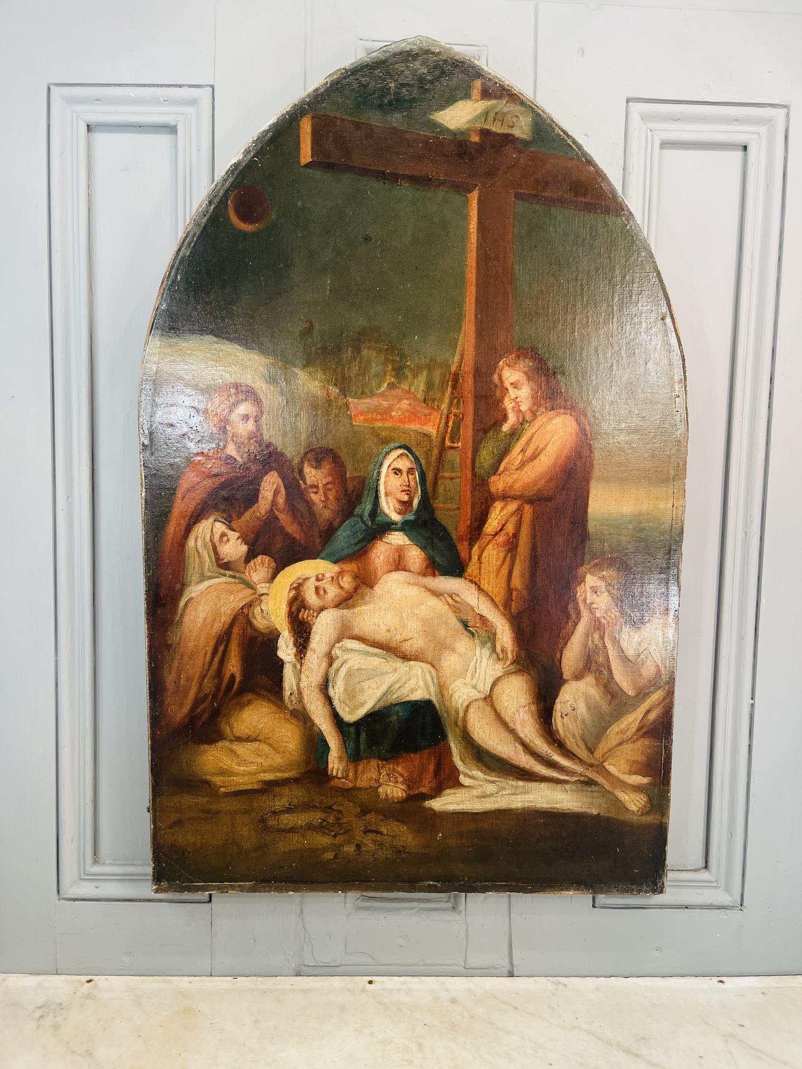Antique French Religious Oil Painting Portrait Study of 13th Station of the Cross - Jesus Being Taken Down from the Cross (1 of 11) Antique French Religious Oil Painting Portrait Study of 13th Station of the Cross - Jesus Being Taken Down from the Cross (1 of 11)