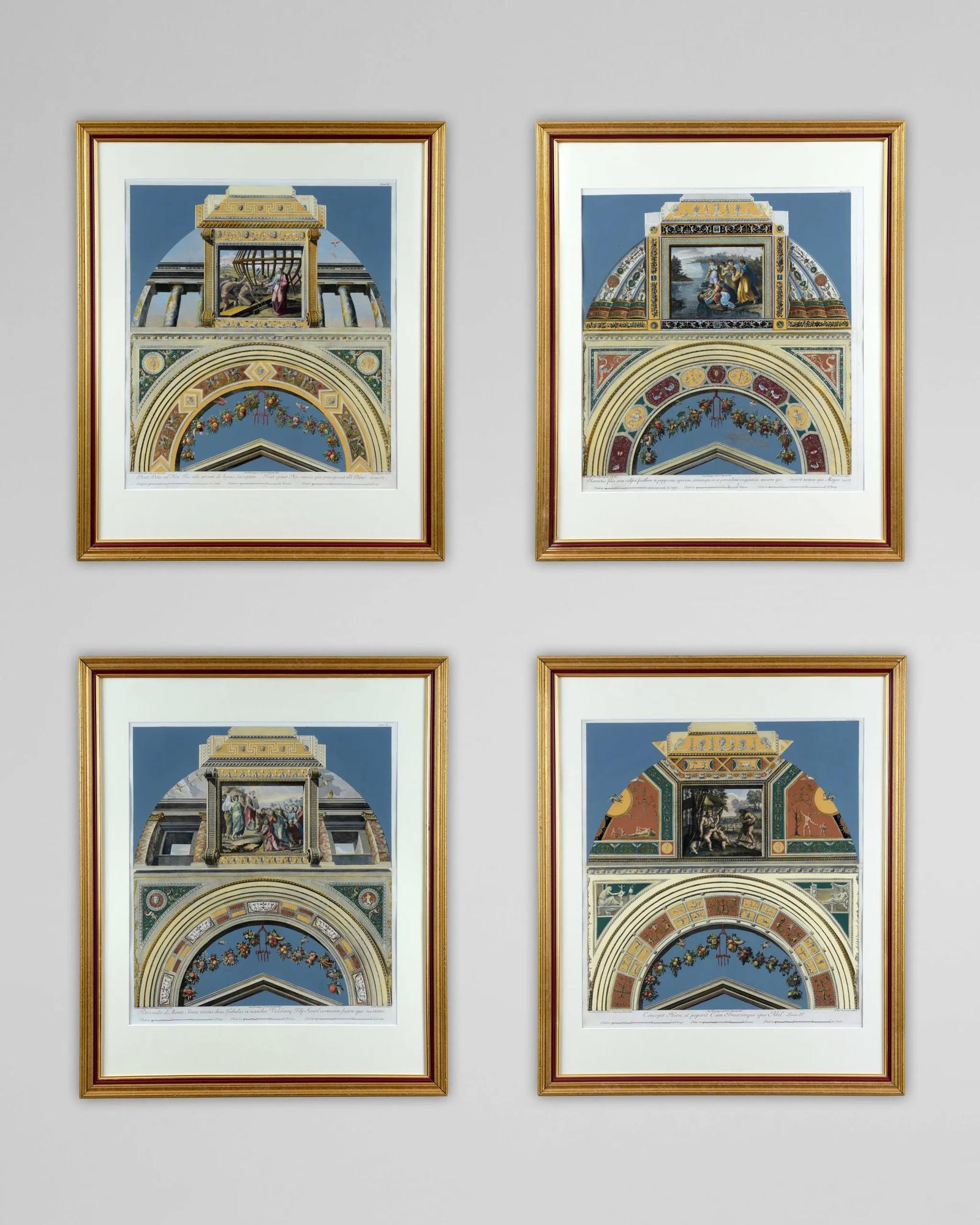 Set of 4 18th Century Coloured Engravings of Raphael’s Loggia (1 of 15)