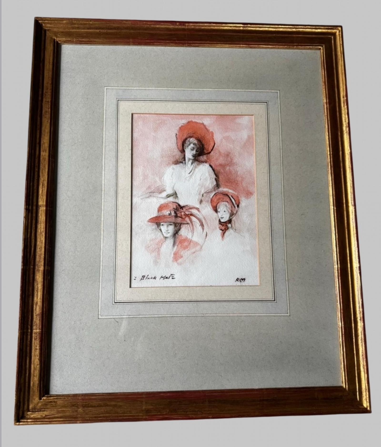 Raoul Millais (1901–1999), Three Black Hats – Watercolour (1 of 5)