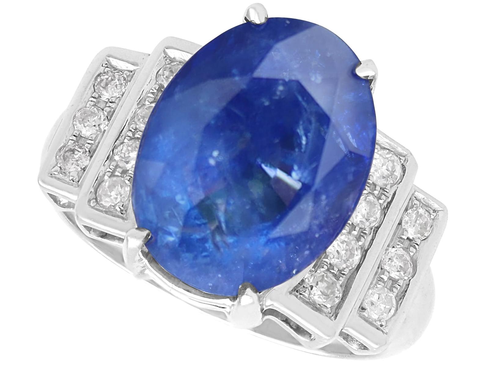 Vintage French Art Deco 9.28ct Ceylon Sapphire and 0.30ct Diamond 18k White Gold Ring Circa 1950 (1 of 17)