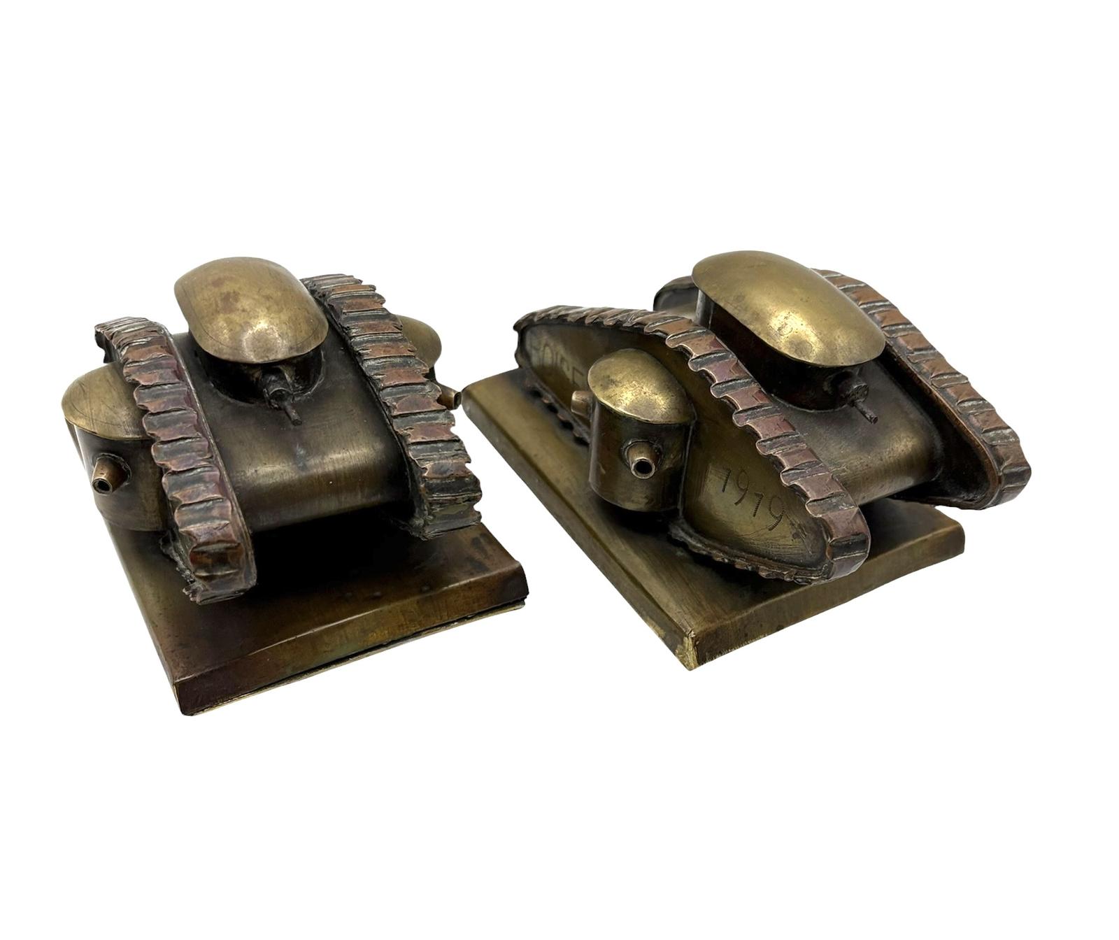 Pair of World War I Trench Art Brass Tank Sculptures (1 of 16) Pair of World War I Trench Art Brass Tank Sculptures (1 of 16)
