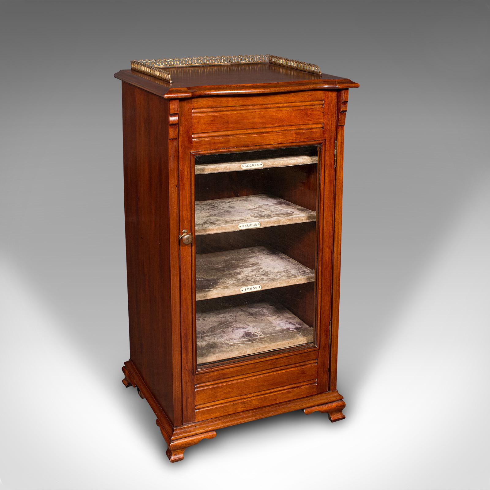 Antique Music Cabinet, English, Walnut, Glass, Display Case, Bookcase, Edwardian (1 of 10)