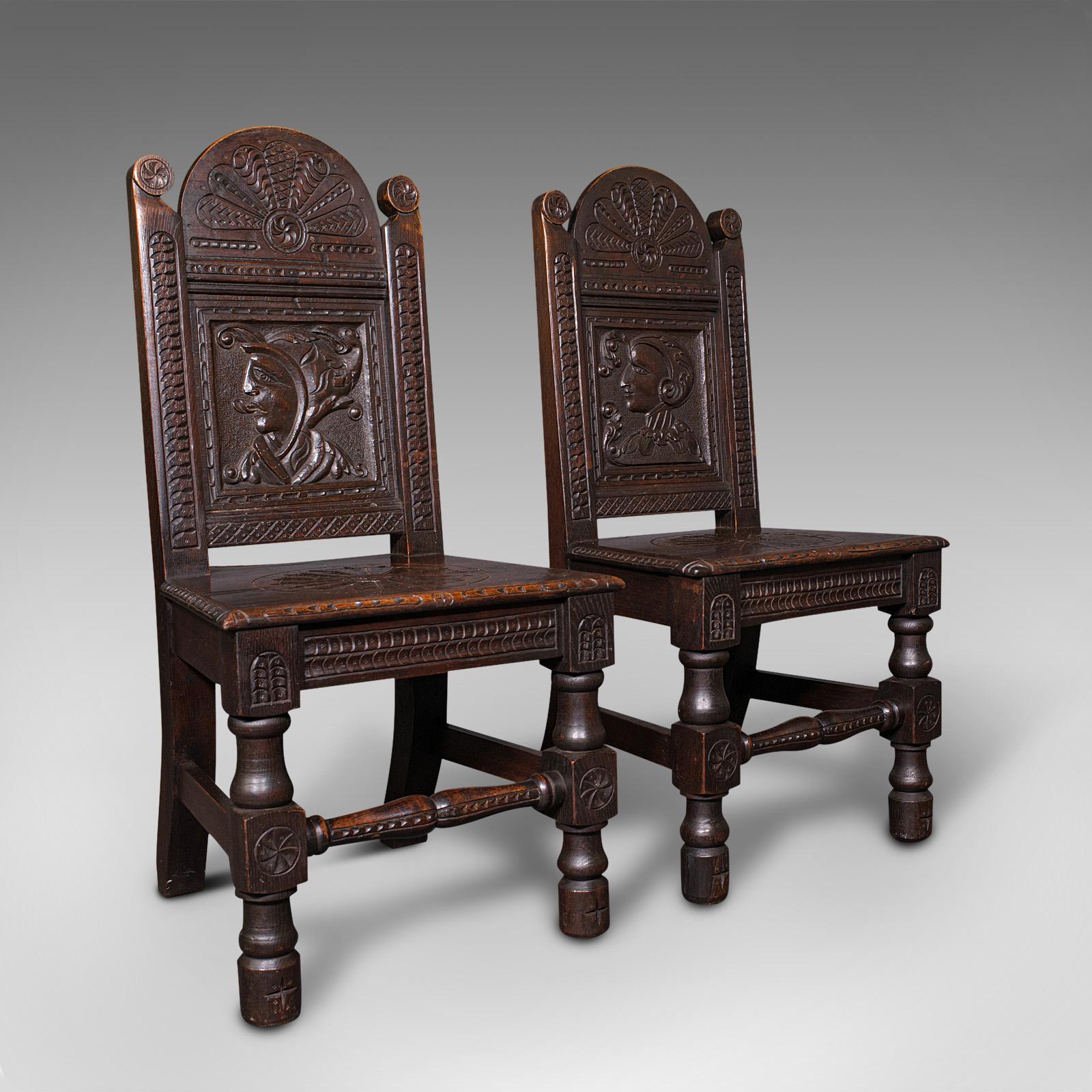 Pair of Antique Venetian Court Chairs, Italian, Oak, Decorative Seat, Victorian (1 of 12)
