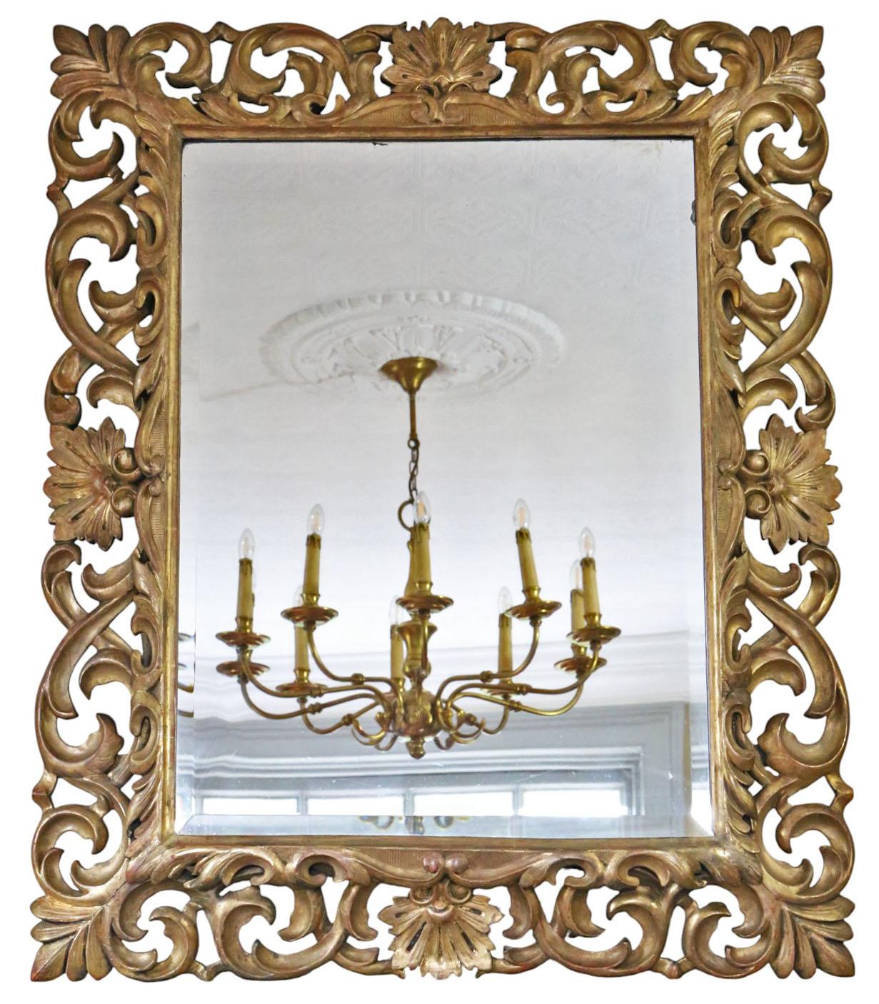 Antique 19th Century Giltwood Florentine Overmantel Wall Mirror – Ornate Frame (1 of 10)