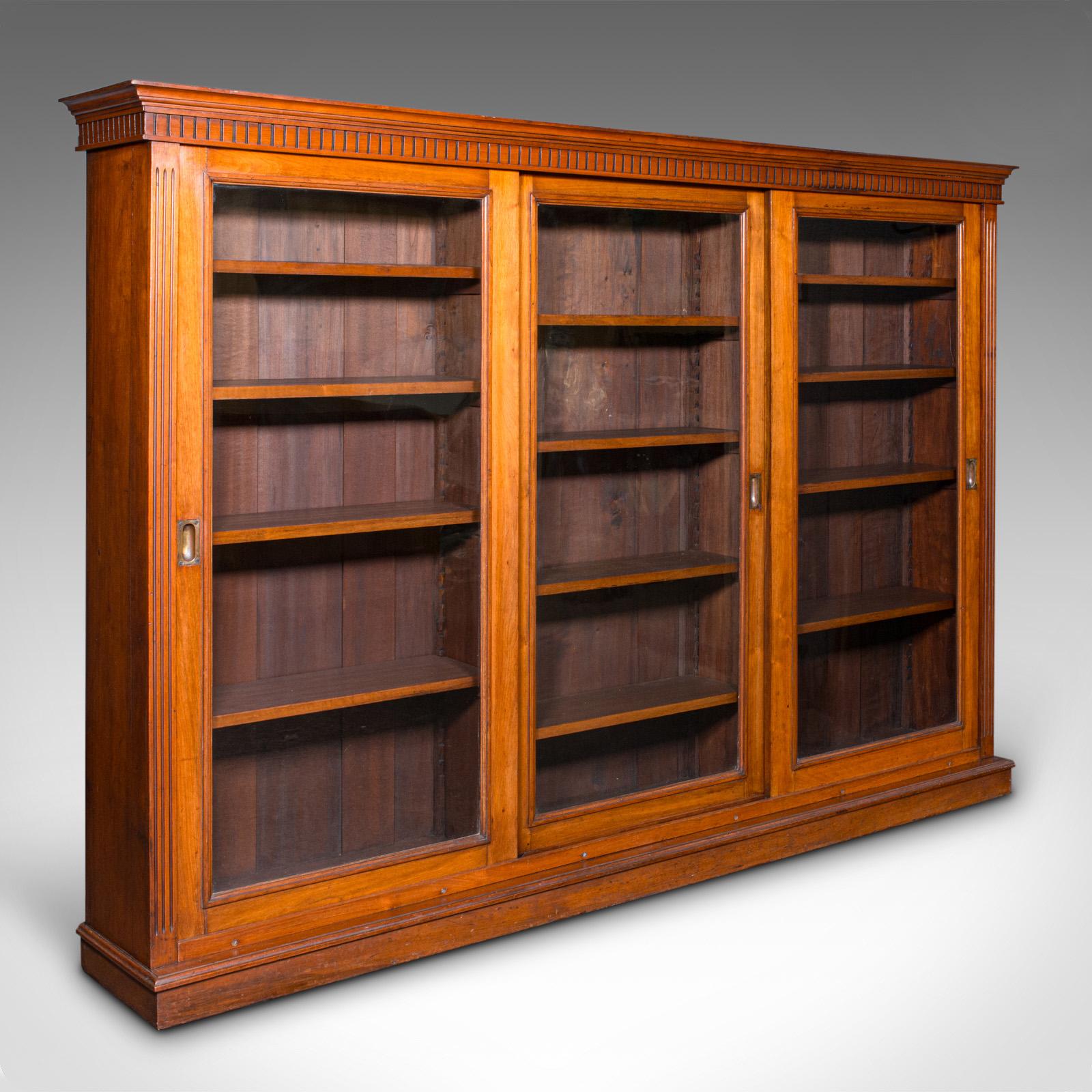 Large Antique Glazed Bookcase, English Walnut Library Display Cabinet, Victorian (1 of 12)