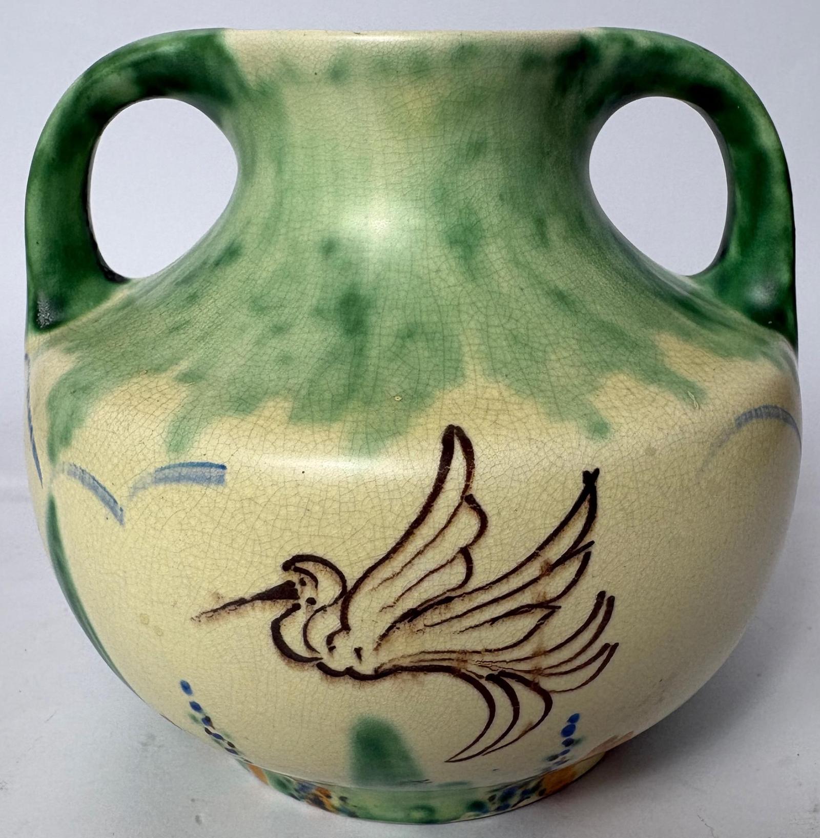 Hand Painted Bird & Floral Twin‑handled Jug / Vase - Wadeheath Flaxman Ware (1 of 9) Hand Painted Bird & Floral Twin‑handled Jug / Vase - Wadeheath Flaxman Ware (1 of 9)