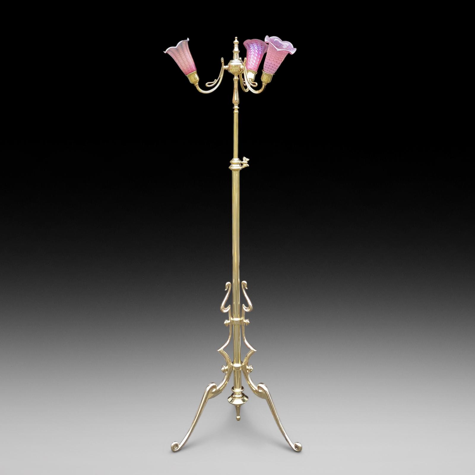 Early 20th Century Art Nouveau Adjustable Brass Standard Lamp (1 of 9)