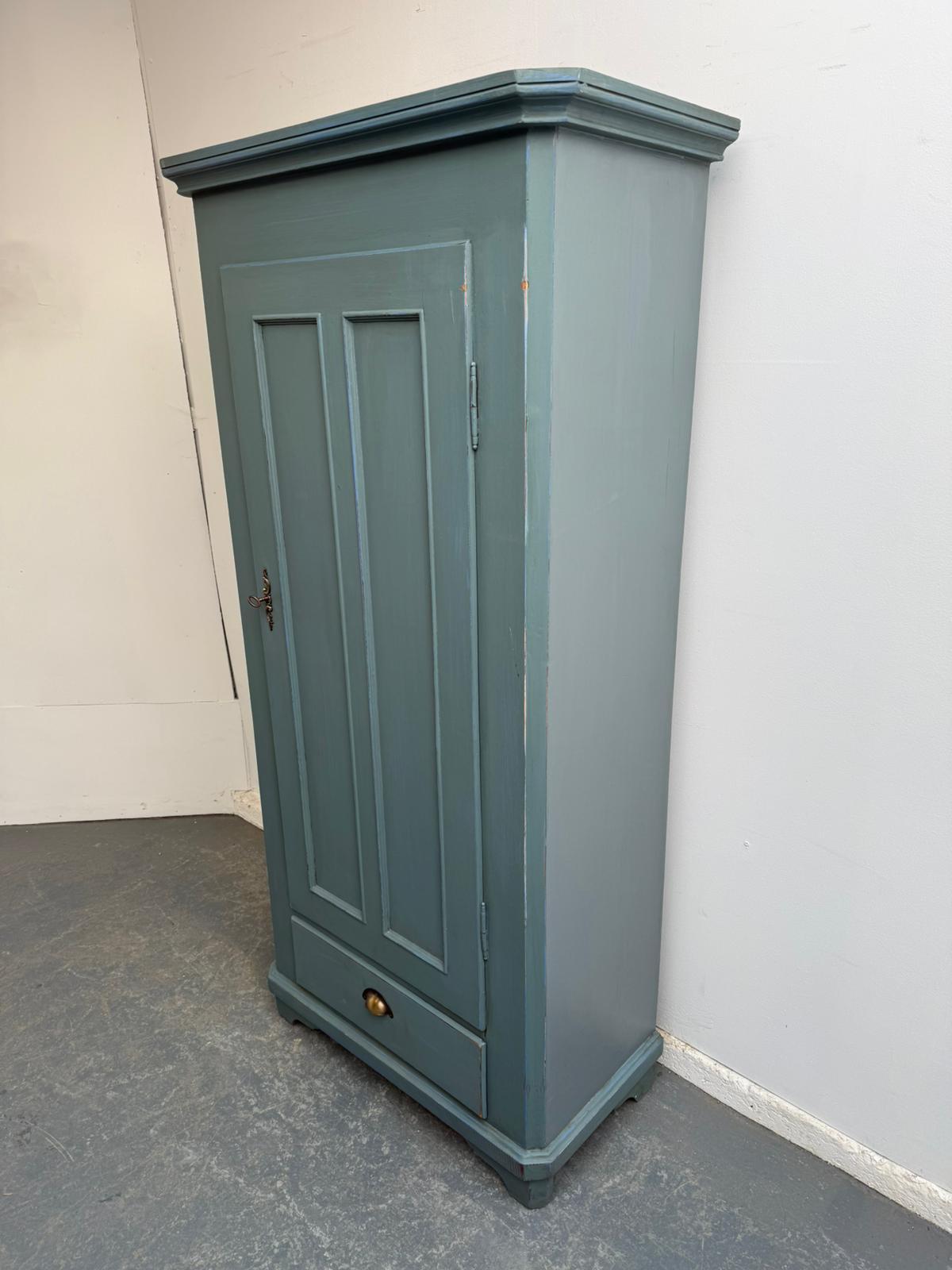 Tidy Painted Victorian Teal & Blue Antique Pine 1 Door Storage Cupboard (1 of 9)
