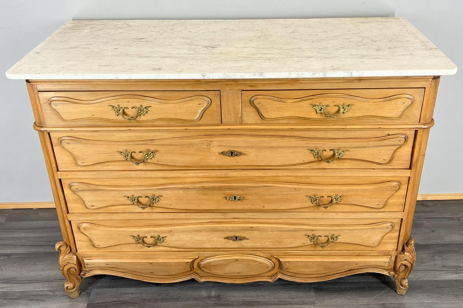 Chest of Drawers Antique French Style Marble Top Brass Handles Cabinet (1 of 20)