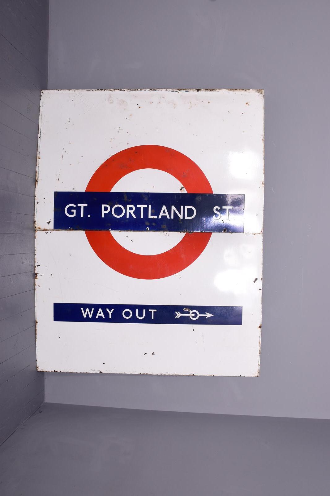 Large Two-part Coloured Enamel Sign for ‘Great Portland Street’ Tube Station, London (1 of 5) Large Two-part Coloured Enamel Sign for ‘Great Portland Street’ Tube Station, London (1 of 5)