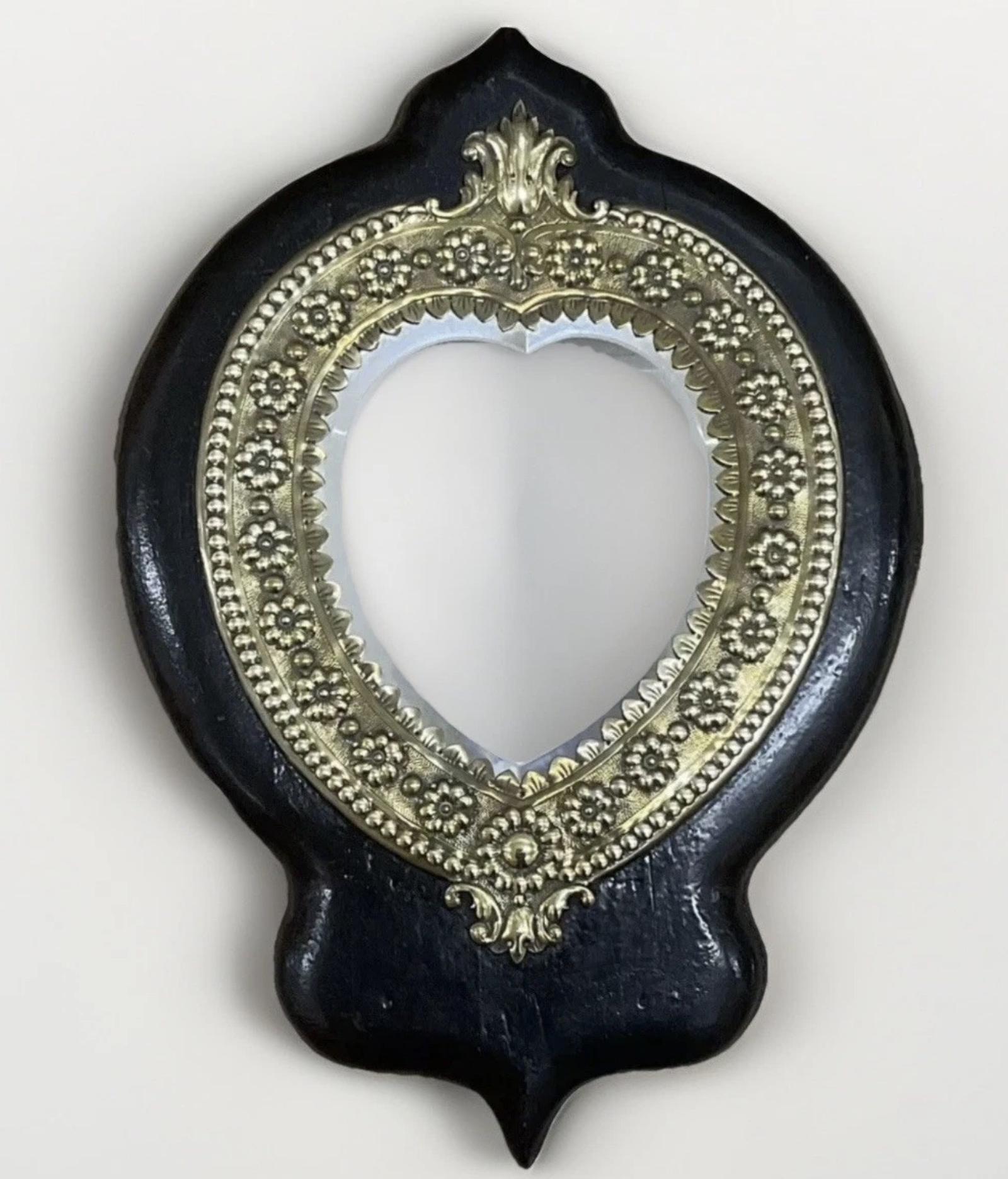 Arts & Crafts Mirror Brass & Ebonised Wood Heart Shape Antique Victorian c.1880 (1 of 5) Arts & Crafts Mirror Brass & Ebonised Wood Heart Shape Antique Victorian c.1880 (1 of 5)