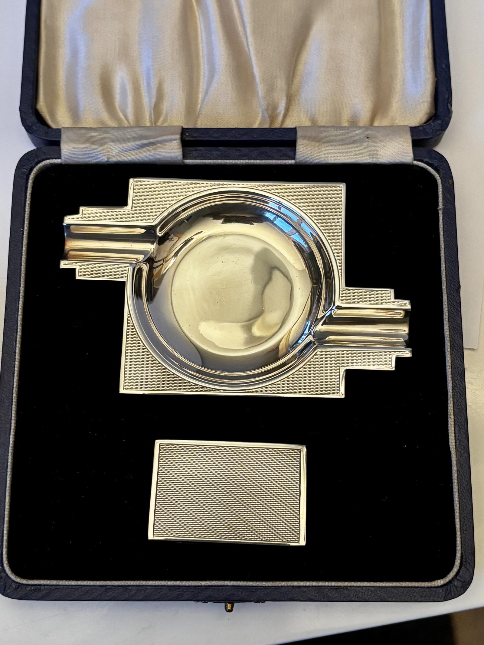 Art Deco Silver Ashtray & Vesta Matchbox Holder - Turner Simpson 1937 Fitted Case (1 of 12) Art Deco Silver Ashtray & Vesta Matchbox Holder - Turner Simpson 1937 Fitted Case (1 of 12)
