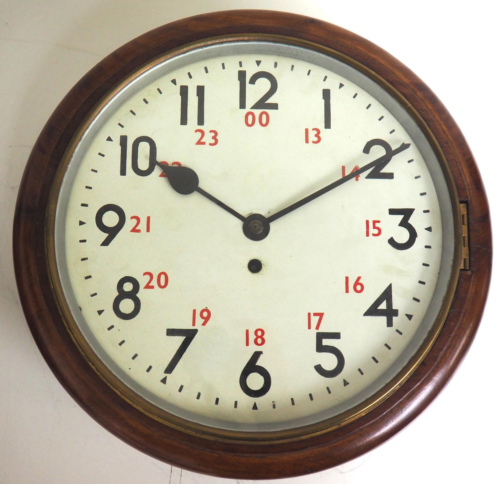 Antique Station Wall Clock 8 Day Single Fusee Movement Mahogany Industrial with 24hr Dial (1 of 12) Antique Station Wall Clock 8 Day Single Fusee Movement Mahogany Industrial with 24hr Dial (1 of 12)