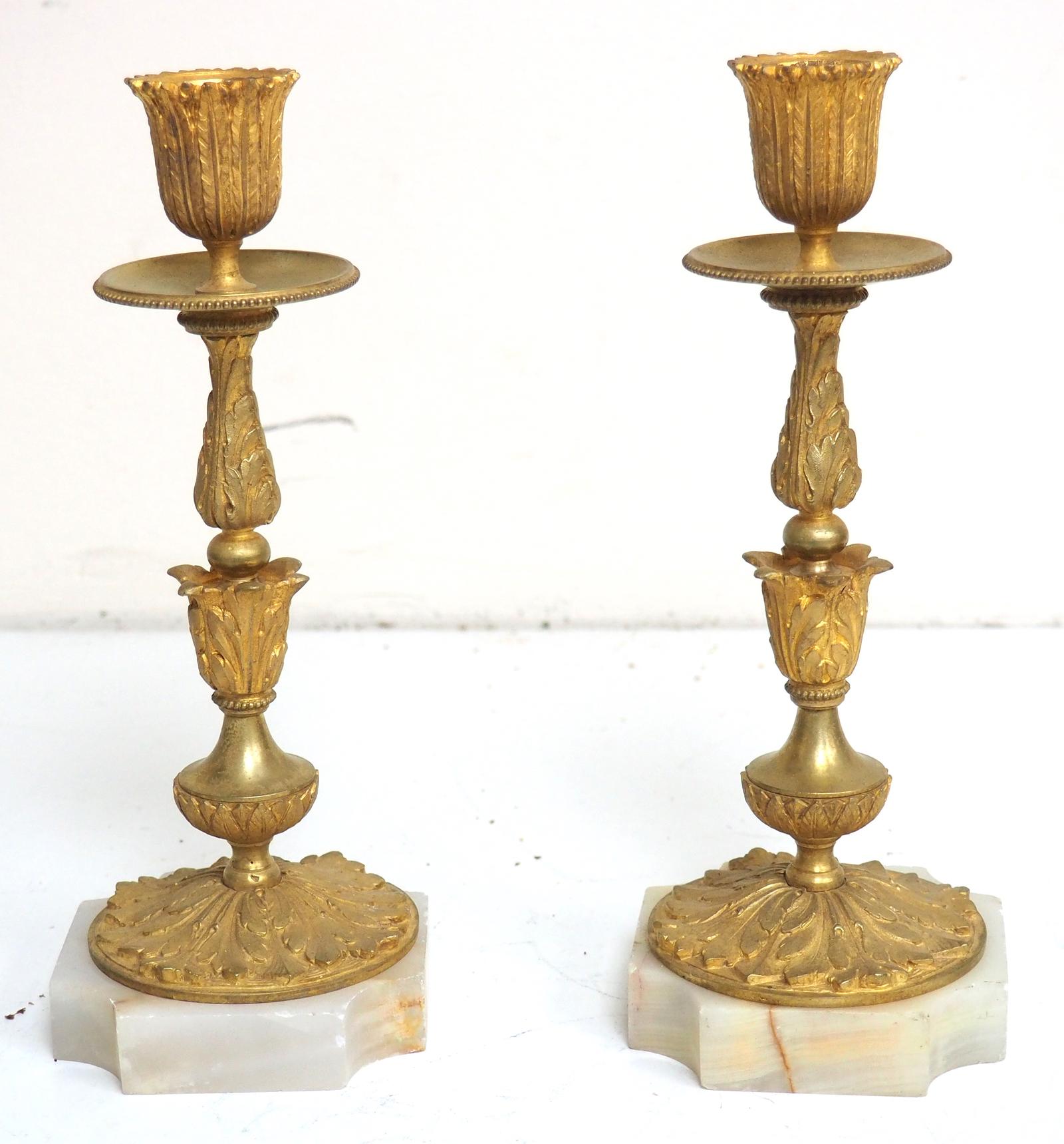 Antique Ormolu & Marble Single Stem Mantel Clock Candelsticks c.1900 (1 of 6) Antique Ormolu & Marble Single Stem Mantel Clock Candelsticks c.1900 (1 of 6)