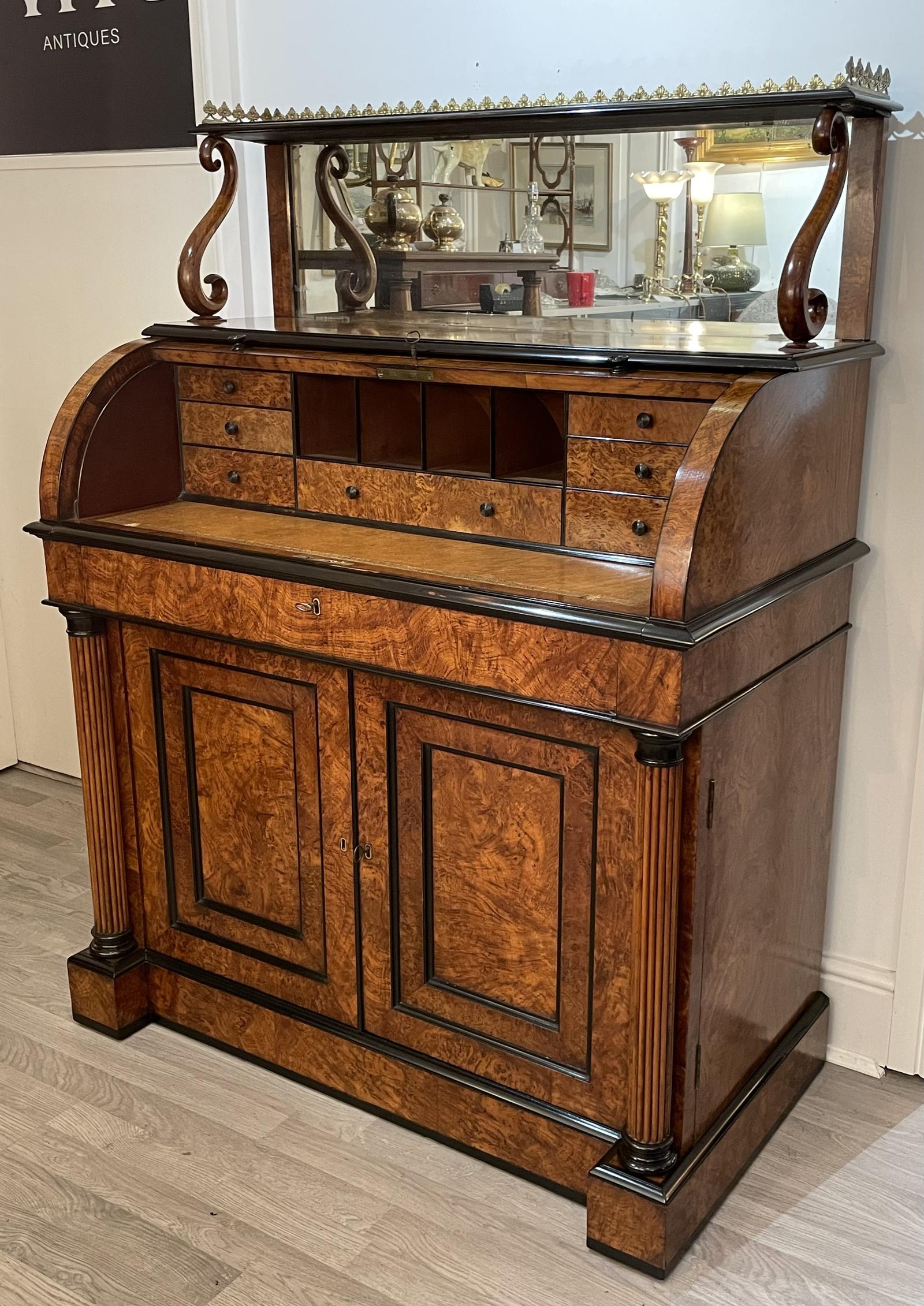 Regency Burr Elm and Ebony Cylinder Desk (1 of 12) Regency Burr Elm and Ebony Cylinder Desk (1 of 12)