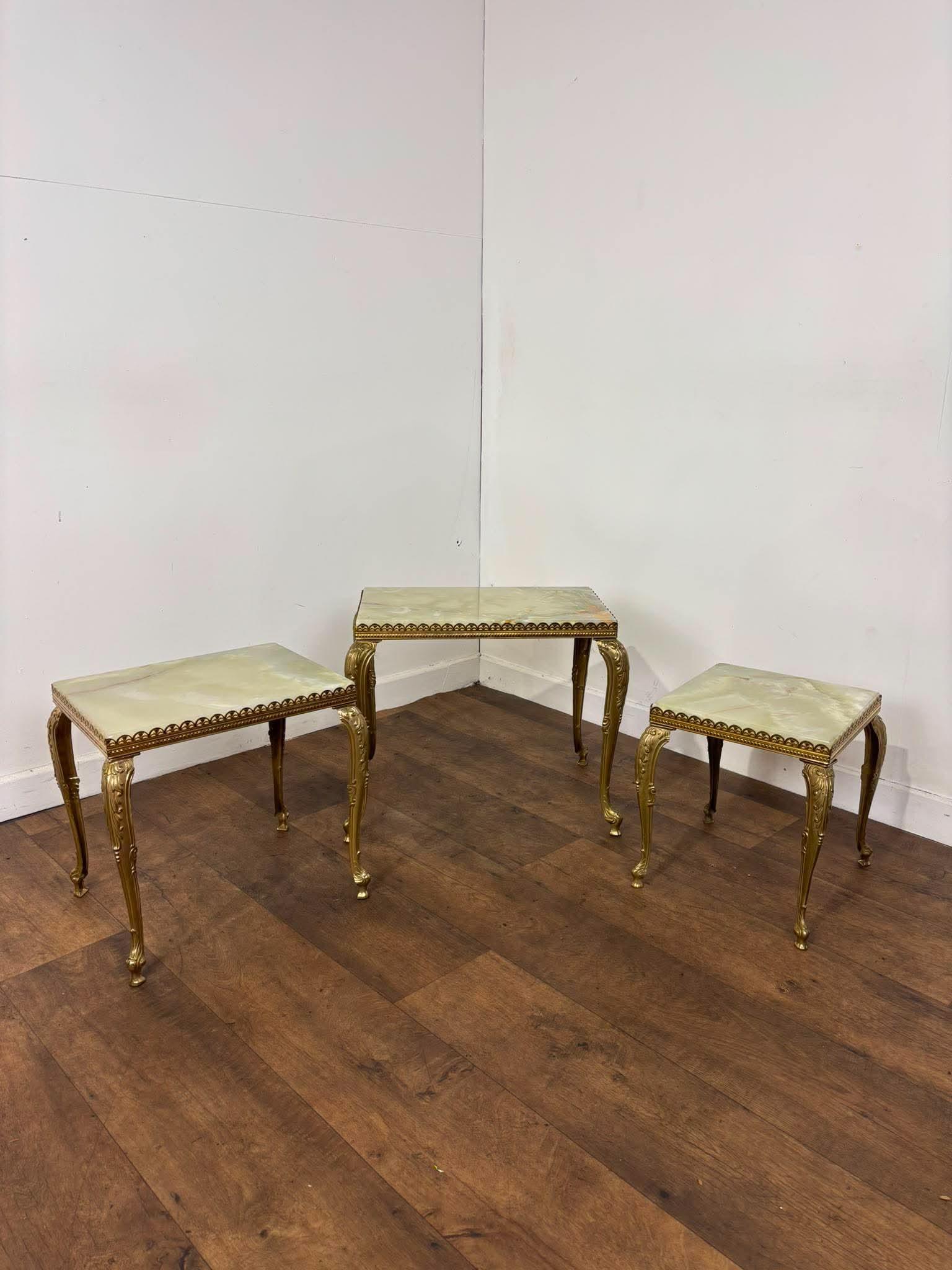 Mid-century Italian Style Gilt Metal & Onyx Nest of Three Tables (1 of 12) Mid-century Italian Style Gilt Metal & Onyx Nest of Three Tables (1 of 12)