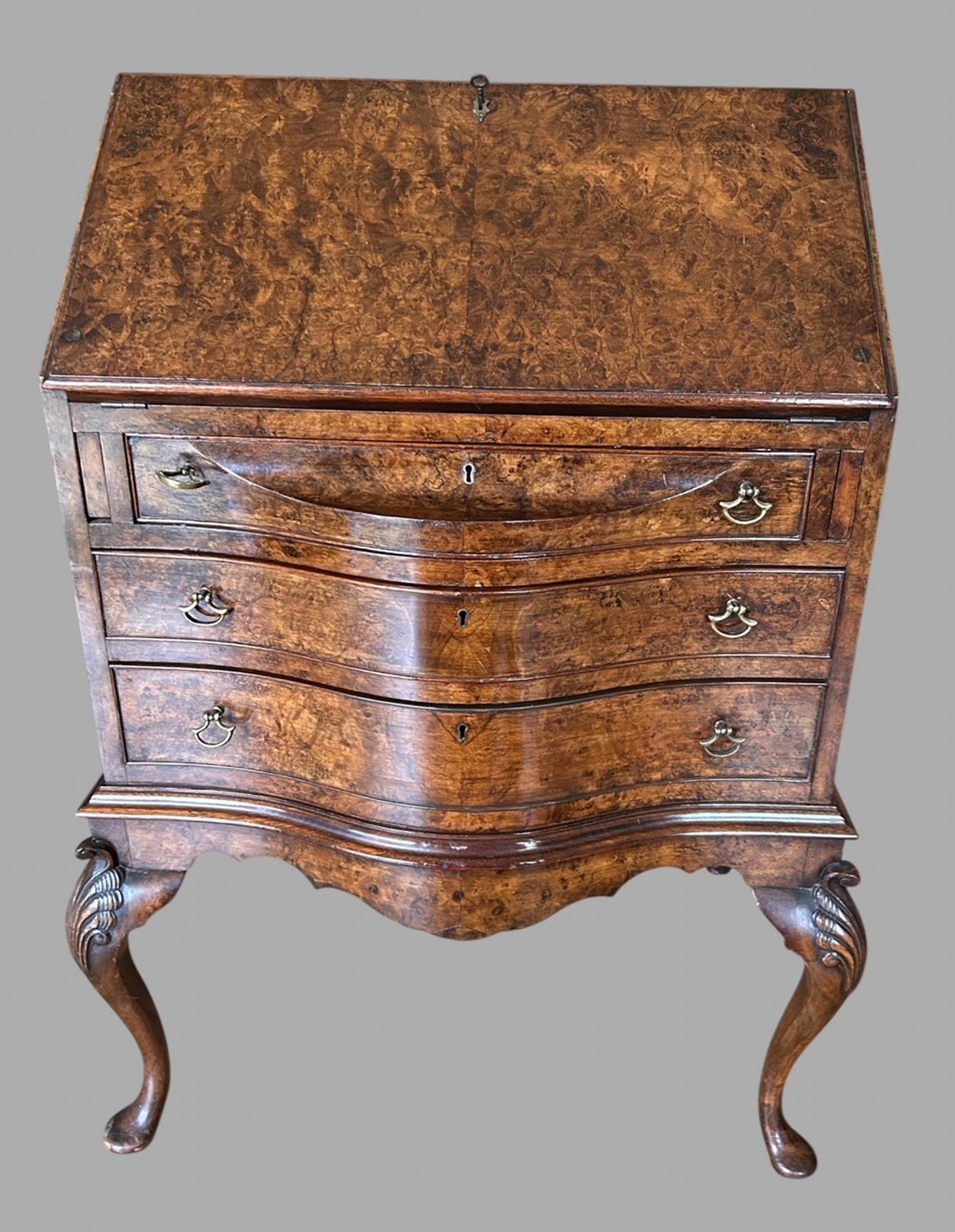 Attractive Small Burr Walnut Desk c.1920 (1 of 8)