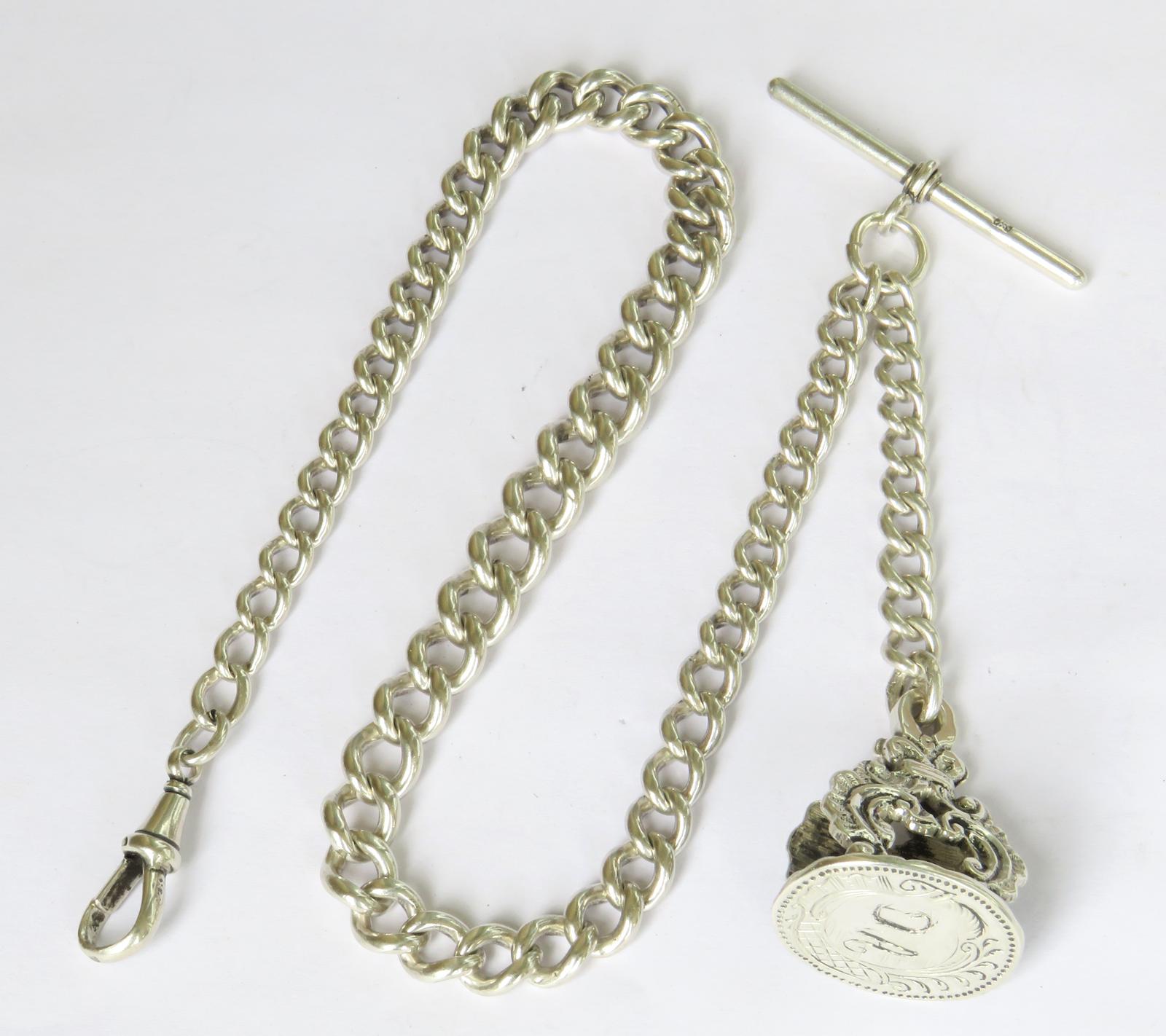 Antique 1912 Silver Watch Chain & Fob (1 of 3)