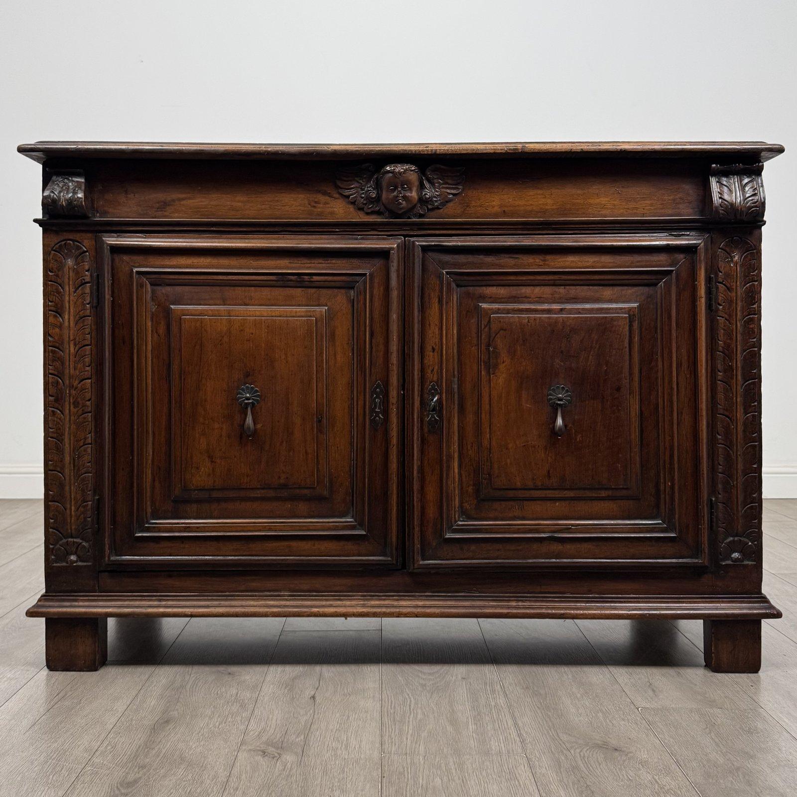 Antique Continental Walnut Sideboard | Carved Cherub Head | AF-6695 (1 of 10) Antique Continental Walnut Sideboard | Carved Cherub Head | AF-6695 (1 of 10)