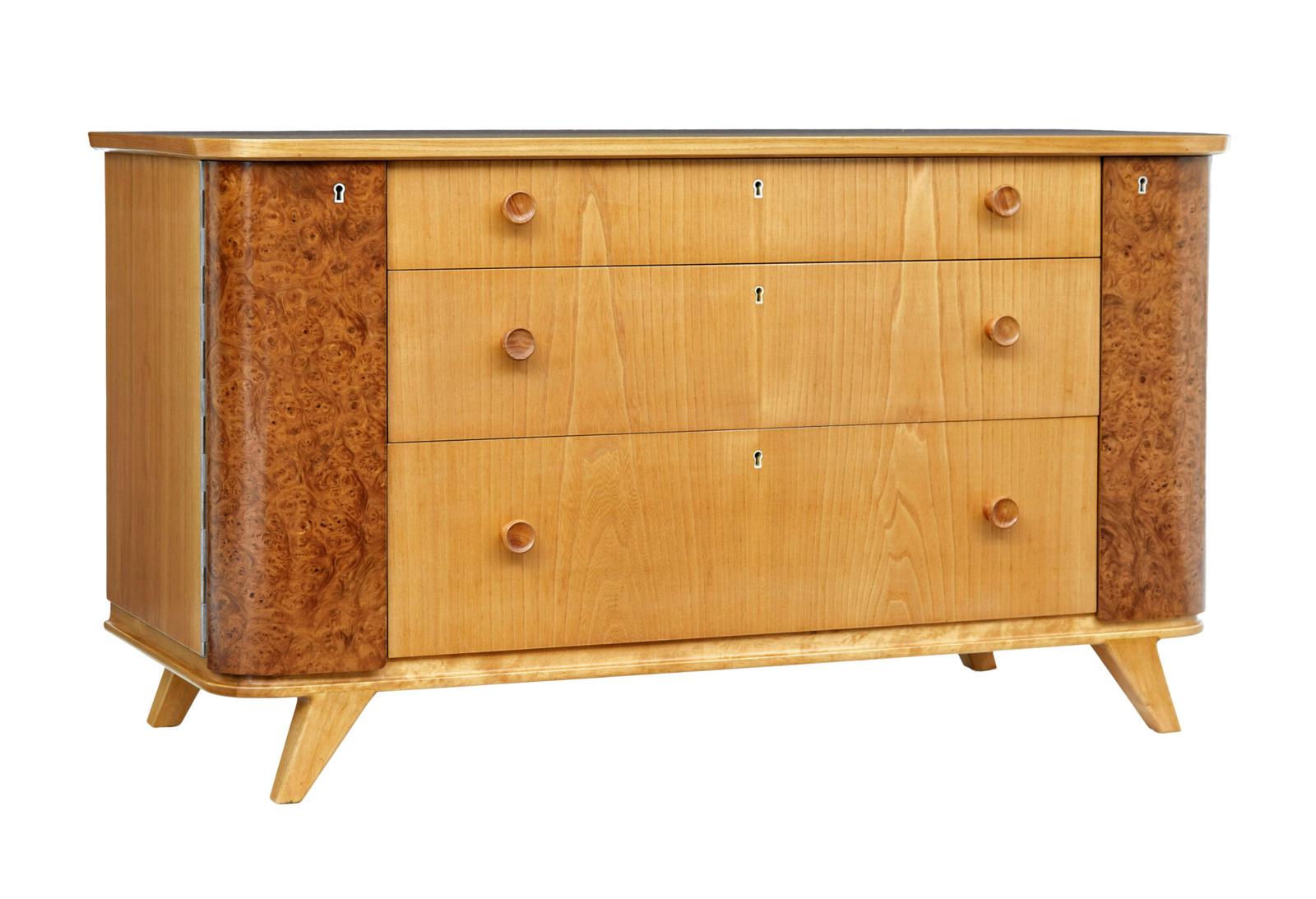 Swedish Mid 20th Century Elm & Burr Fitted Chest of Drawers (1 of 9) Swedish Mid 20th Century Elm & Burr Fitted Chest of Drawers (1 of 9)