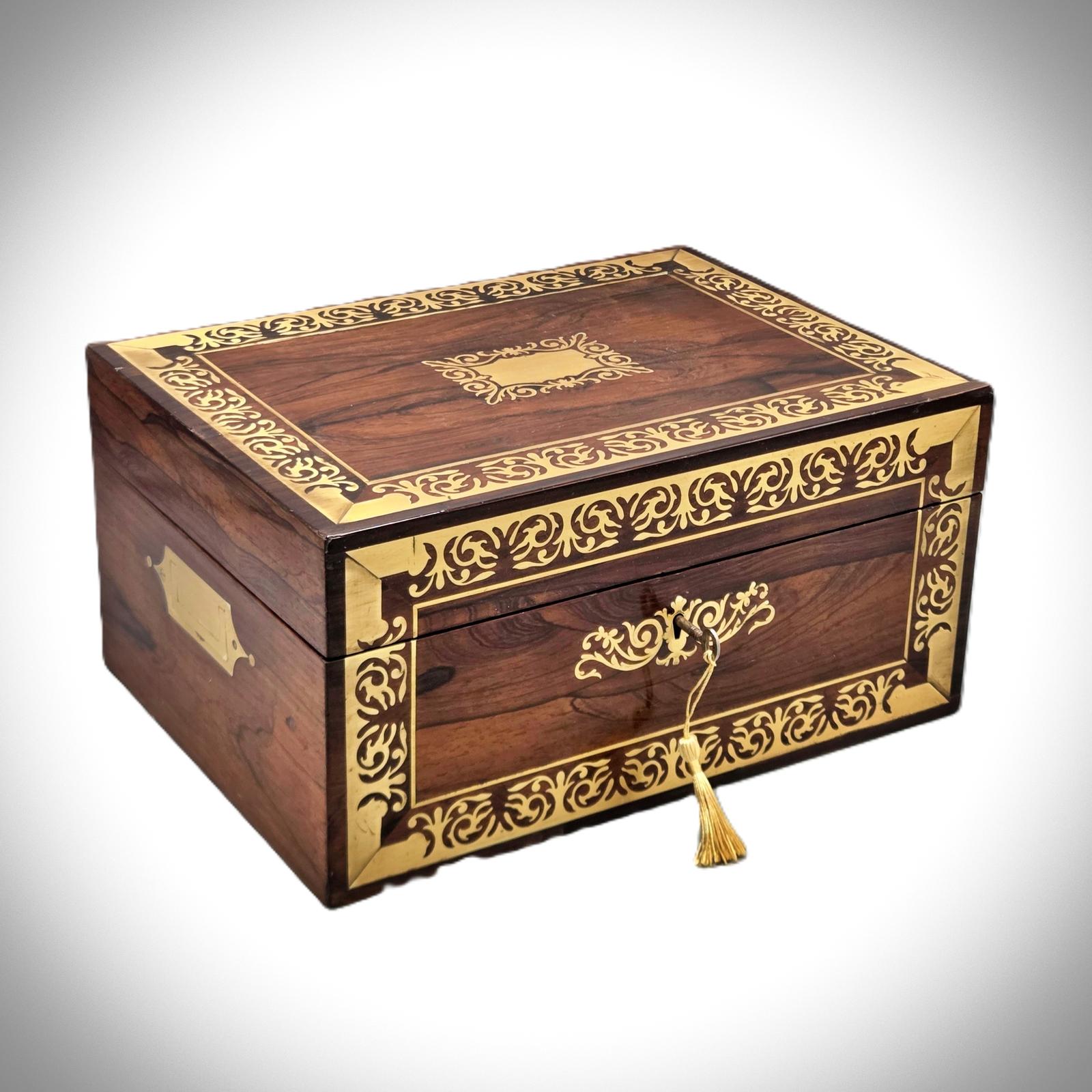 Fine Large Regency Brass Inlaid Jewellery Box (1 of 12)