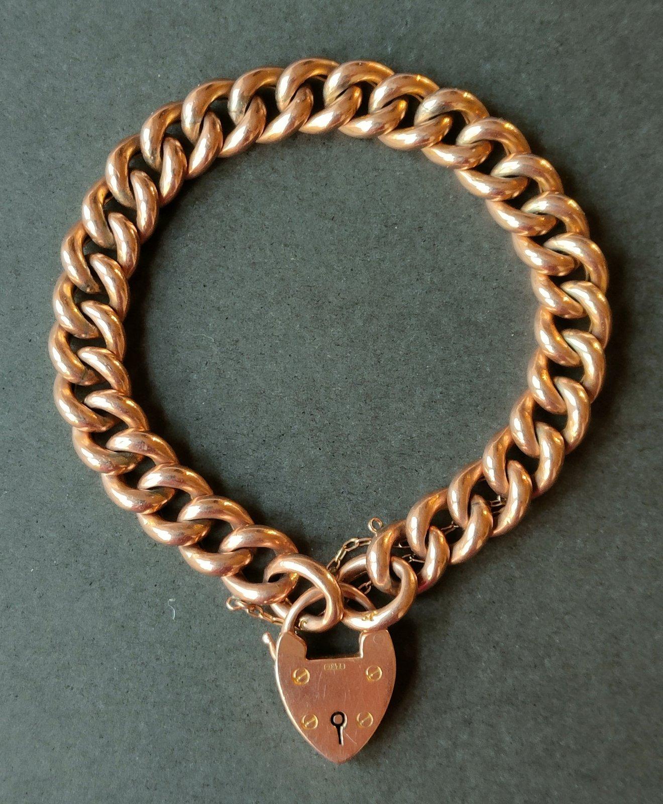 Victorian Heavy 9ct Rose Gold Curb Chain Heart Padlock Bracelet 21.5g (1 of 11) Victorian Heavy 9ct Rose Gold Curb Chain Heart Padlock Bracelet 21.5g (1 of 11)
