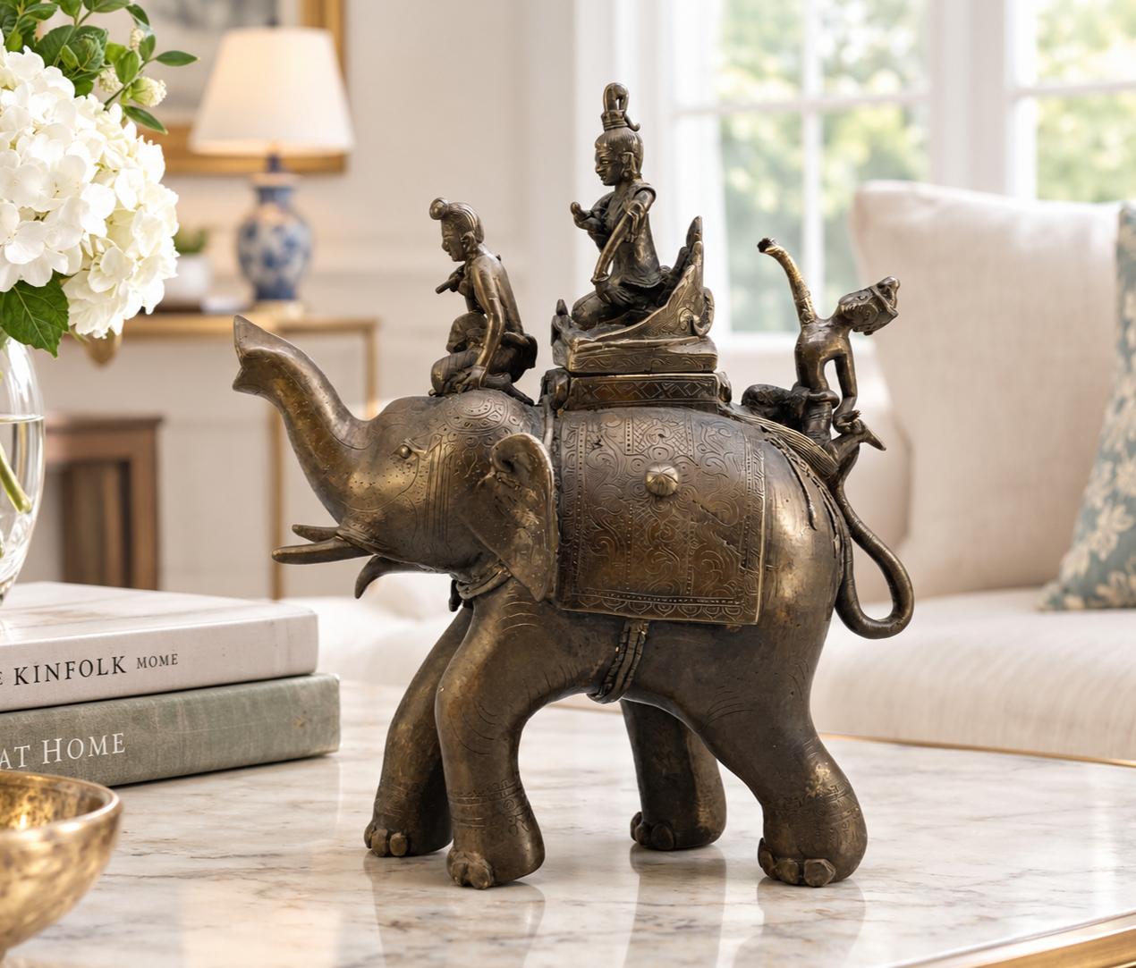 Large 19th-century Indian Bronze Engraved Elephant Sculpture with Riders (1 of 15) Large 19th-century Indian Bronze Engraved Elephant Sculpture with Riders (1 of 15)