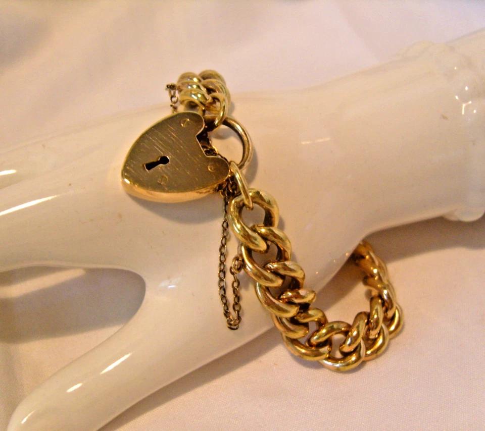 Bracelet 18ct Rose Rolled Gold 1920s Antique Curb Link With Love Heart Padlock (1 of 9) Bracelet 18ct Rose Rolled Gold 1920s Antique Curb Link With Love Heart Padlock (1 of 9)