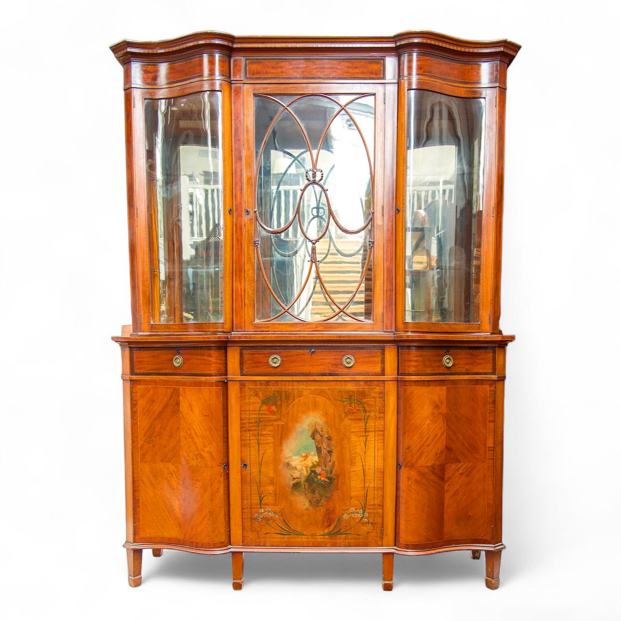 Antique Satinwood Painted Serpetine Cabinet / Bookcase (1 of 7)