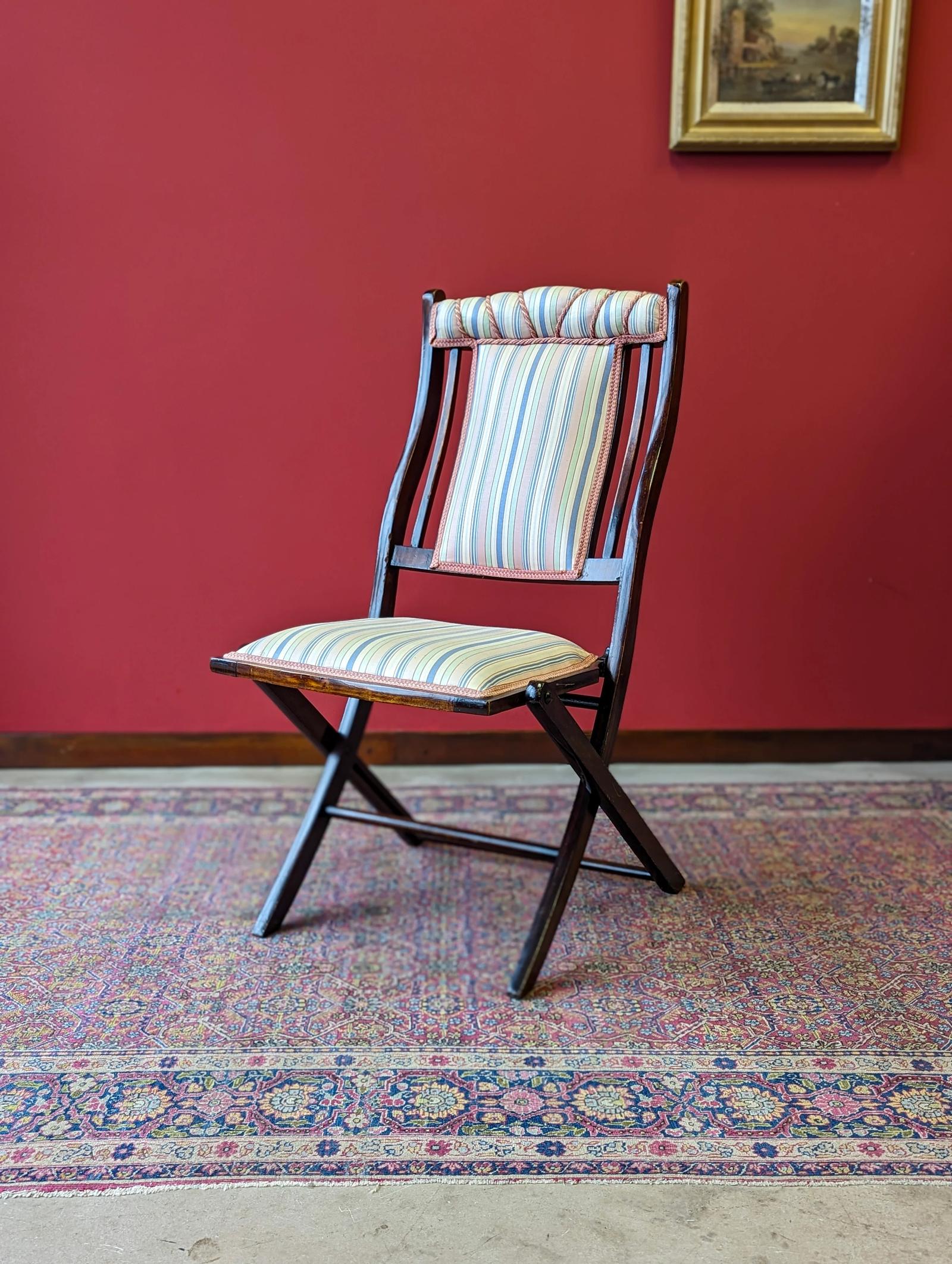 Antique Victorian Upholstered Mahogany Folding Campaign Chair (1 of 10)