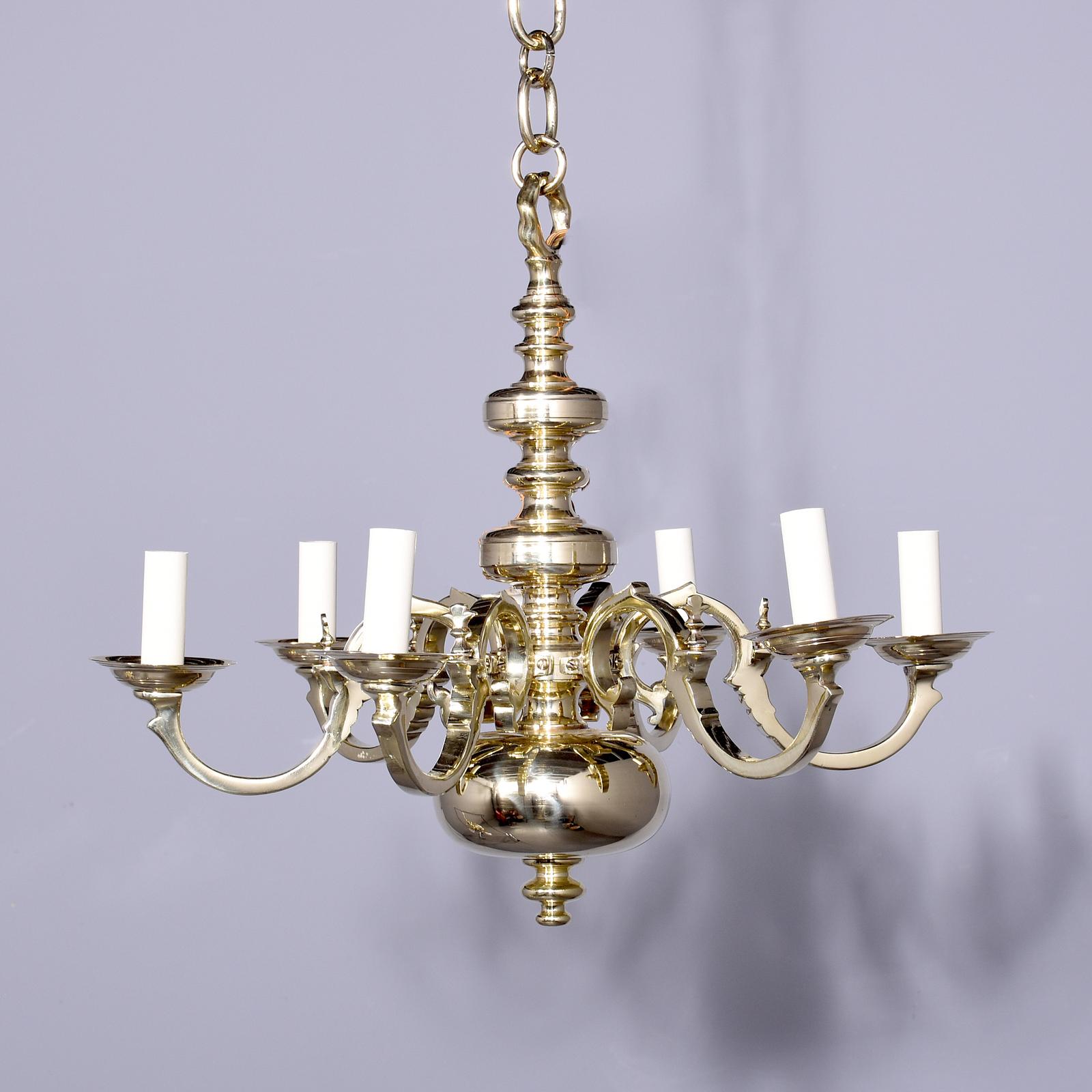 Large Cast Brass Dutch Style Six Arm Light Fitting (1 of 8)