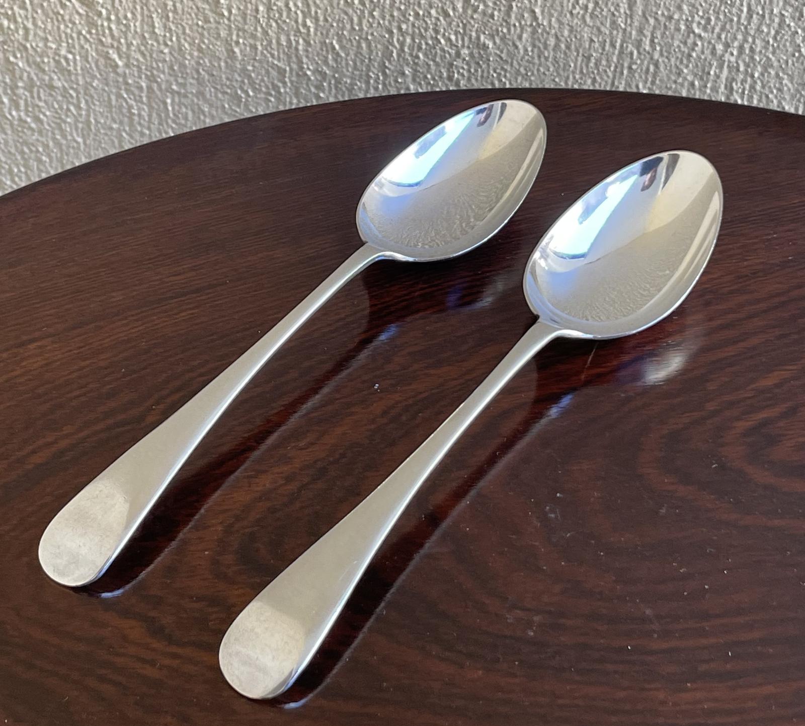 Pair of Edwardian Silver Table Spoons by Walker & Hall (1 of 3)