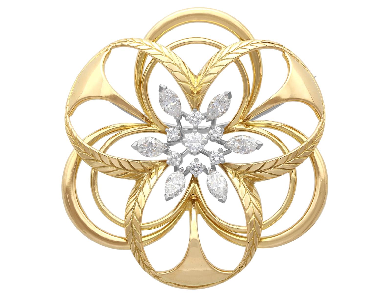 Vintage 2.15 Carat Diamond & 18ct Yellow Gold Brooch c.1960 (1 of 9)