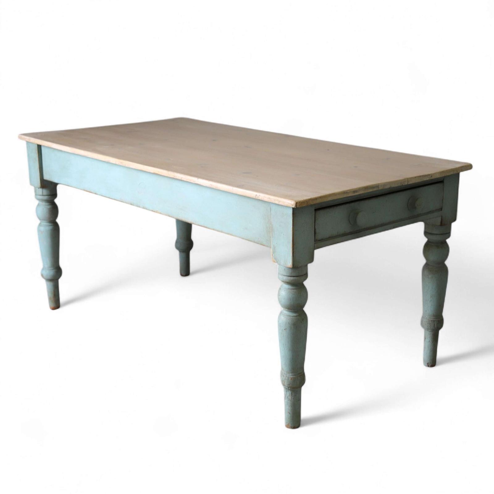 Mid 19th Century Pine Farmhouse Table: Scrubbed Top - Later Painted Base - Single Drawer (1 of 12)
