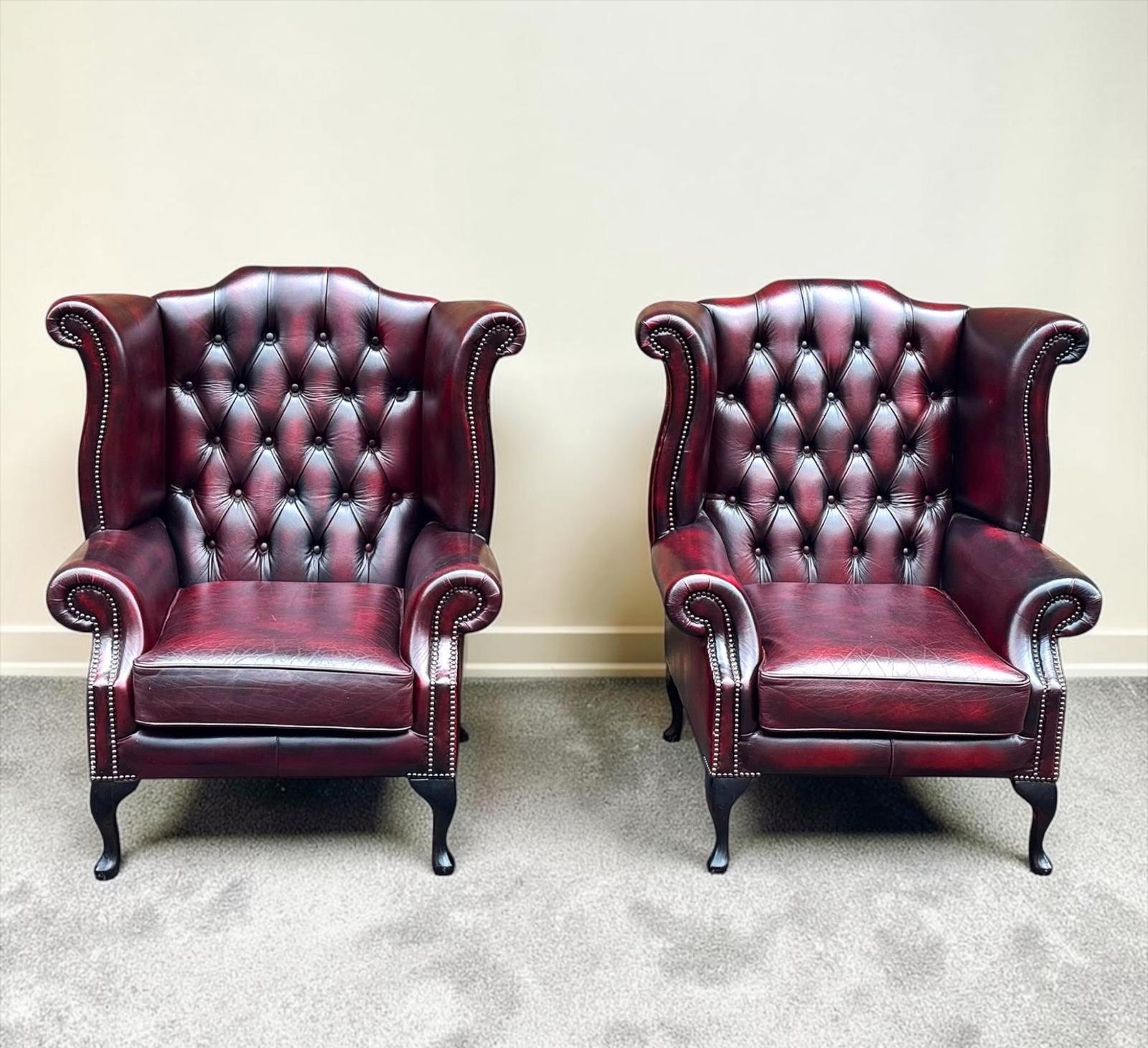 Pair of Chesterfield Oxblood Leather High Back Queen Anne Wing Chairs (1 of 14) Pair of Chesterfield Oxblood Leather High Back Queen Anne Wing Chairs (1 of 14)