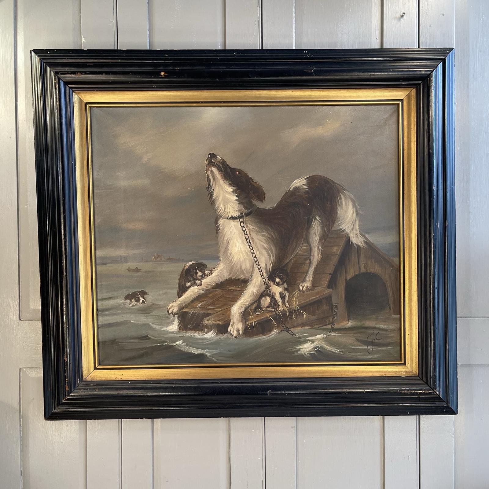 Large Dutch Oil Painting Study of Dog & Pups (1 of 10)