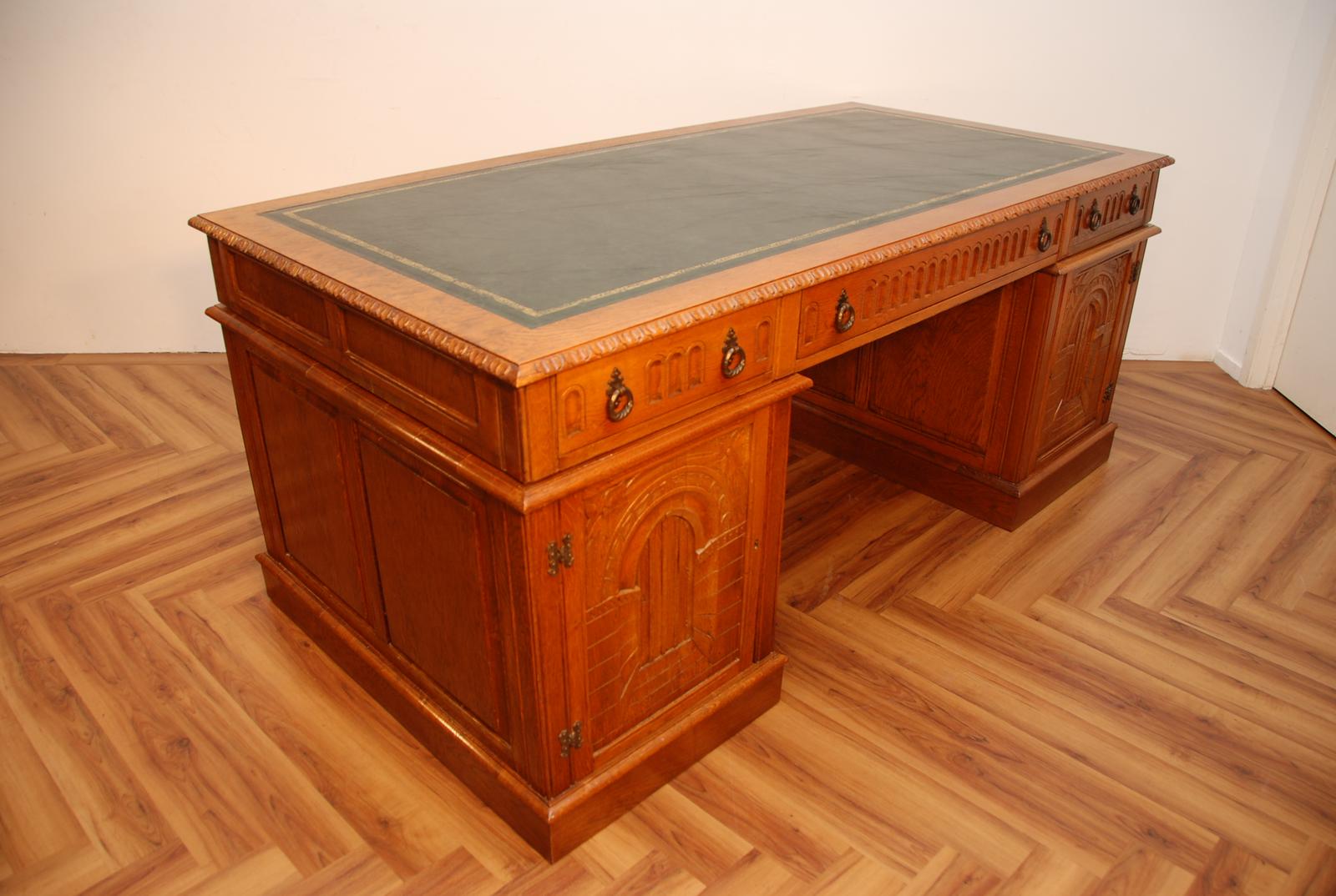 Large Old Charm Solid Oak Partners Writing Desk (1 of 11)