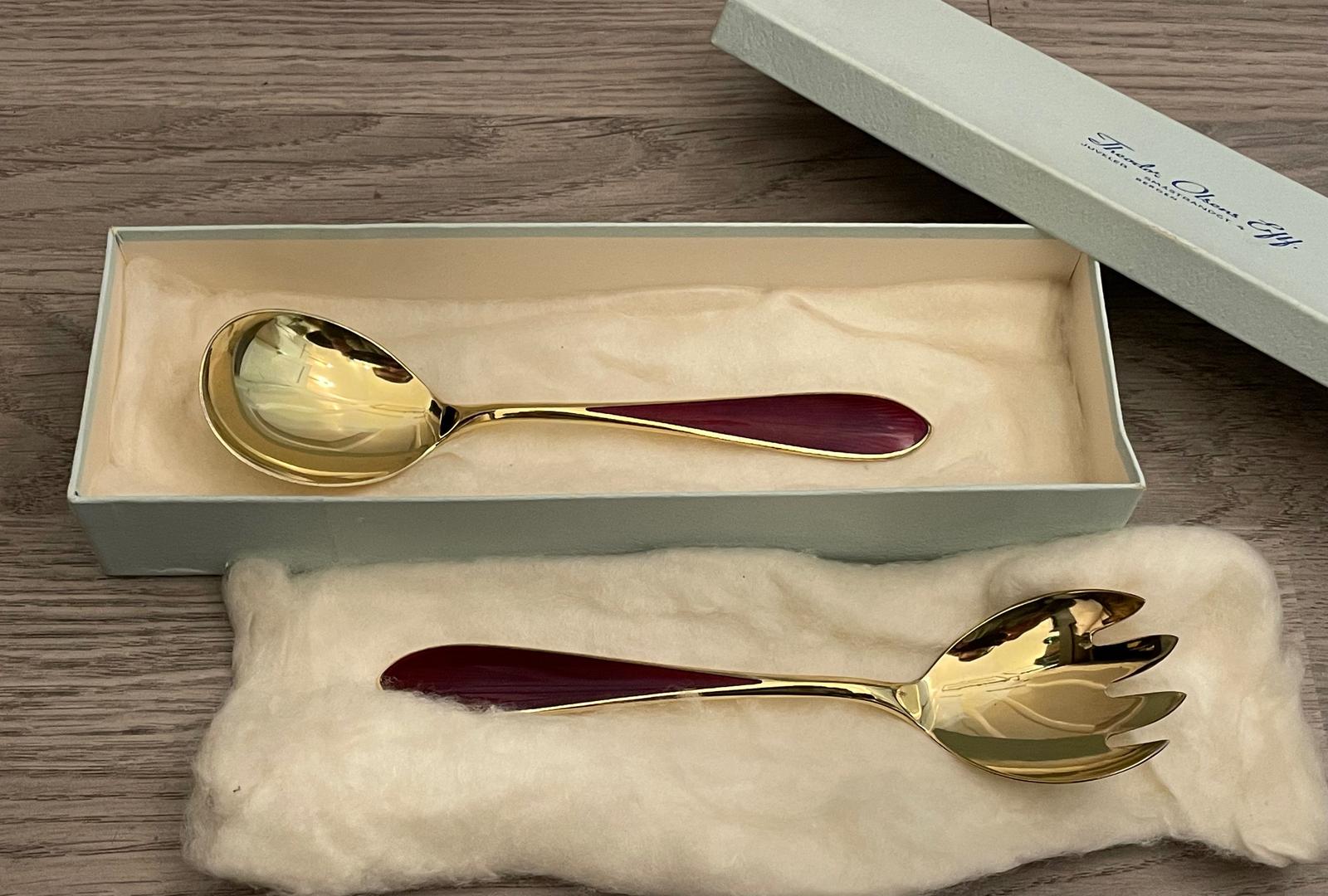 Beautiful Silver Gilt & Enamel Salad Servers (1 of 8) Beautiful Silver Gilt & Enamel Salad Servers (1 of 8)