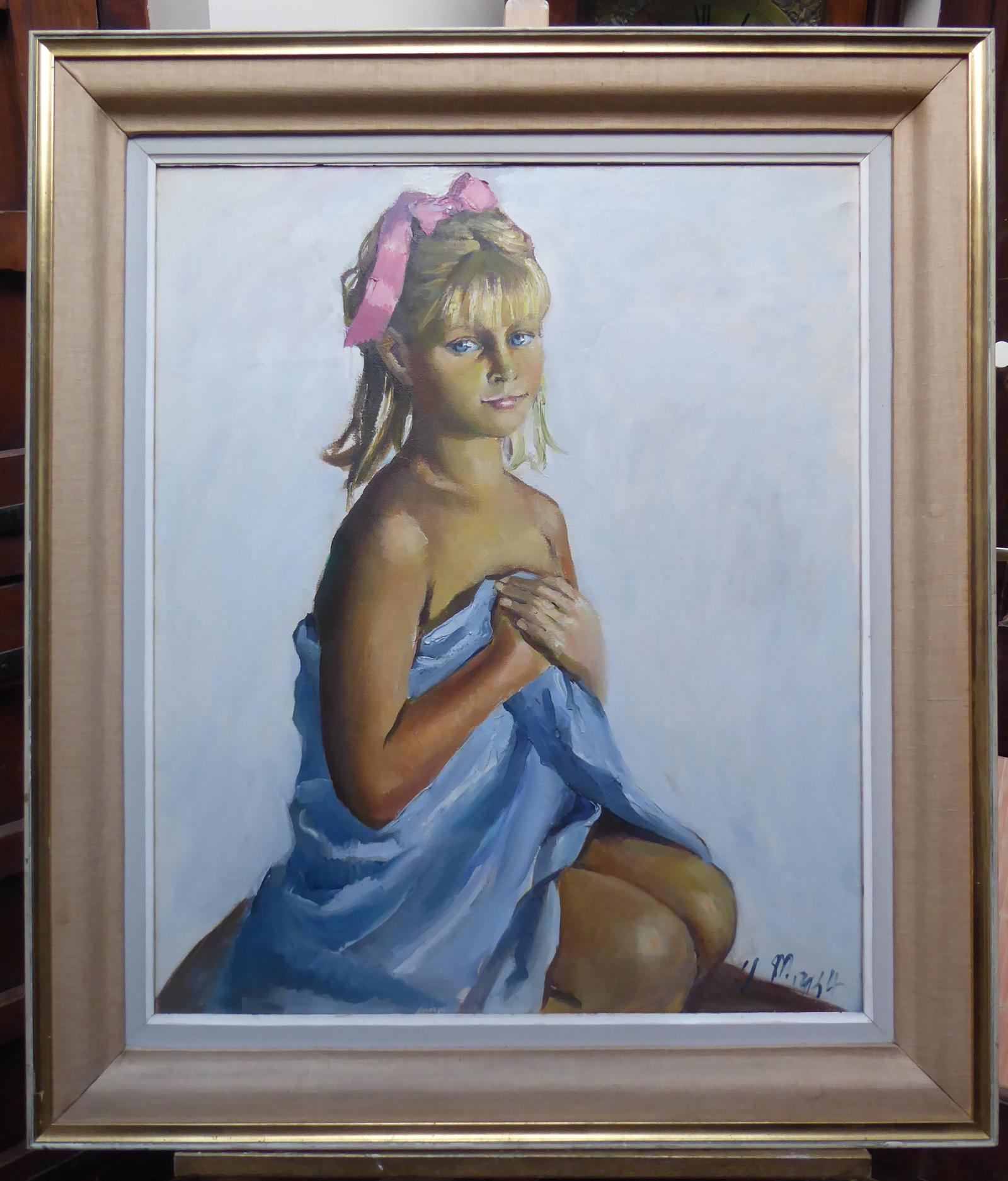 Large Oil on Canvas Girl in the Towel Monogrammed JM 1964 (1 of 12)