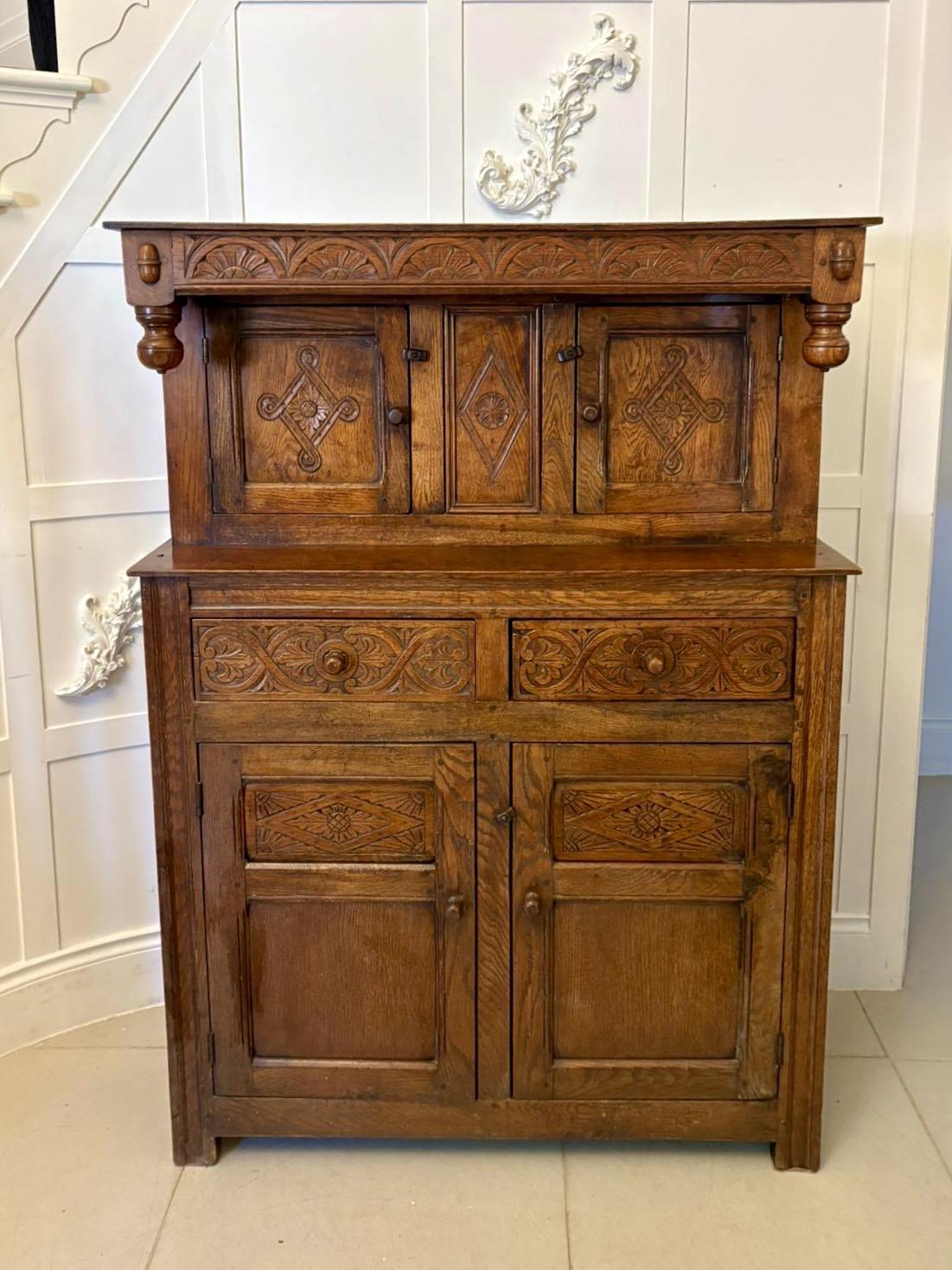 Quality Antique Carved Oak Court Cupboard with Ipswich Carving (1 of 13)