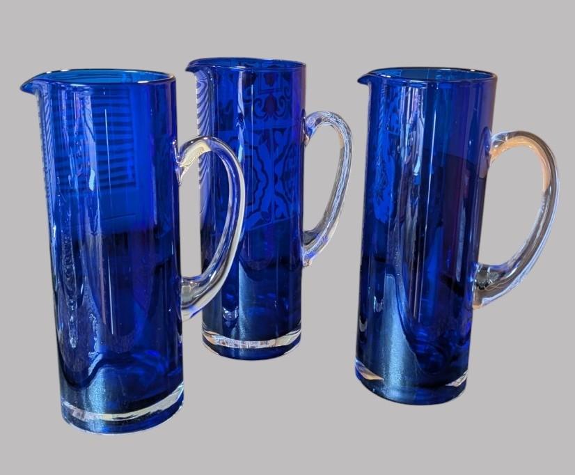 Three Bristol Blue Tall Water Jugs (1 of 15) Three Bristol Blue Tall Water Jugs (1 of 15)