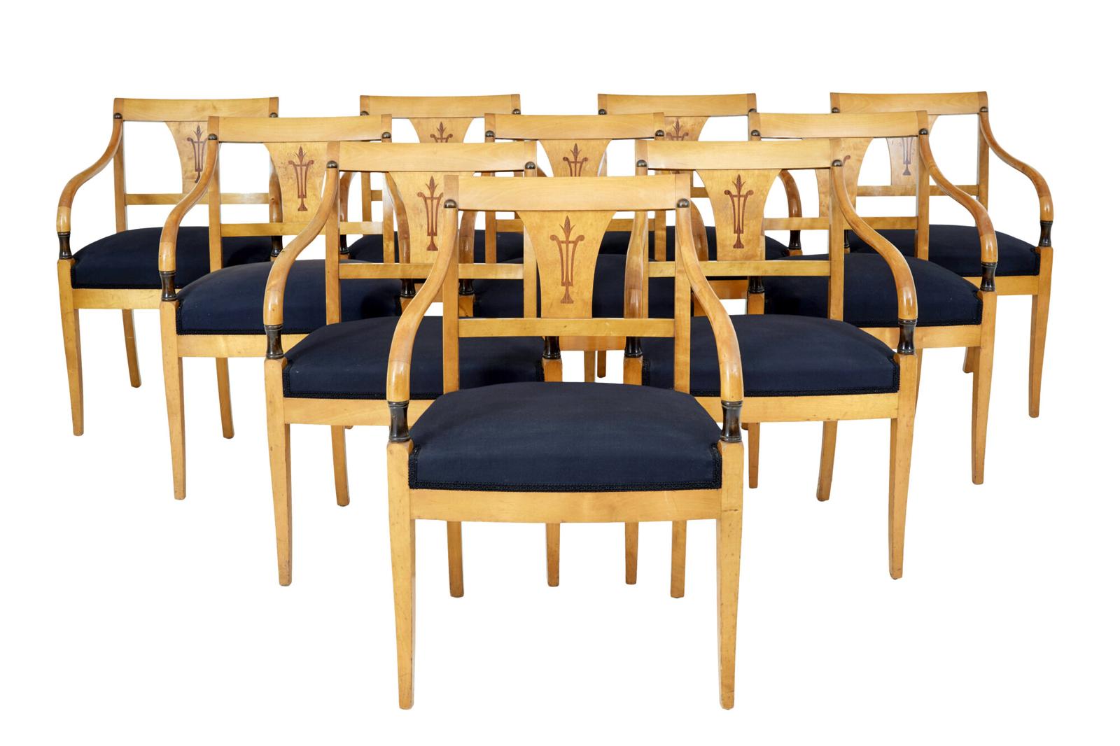 Set of 10 Art Deco Swedish Birch Dining Armchairs (1 of 7)