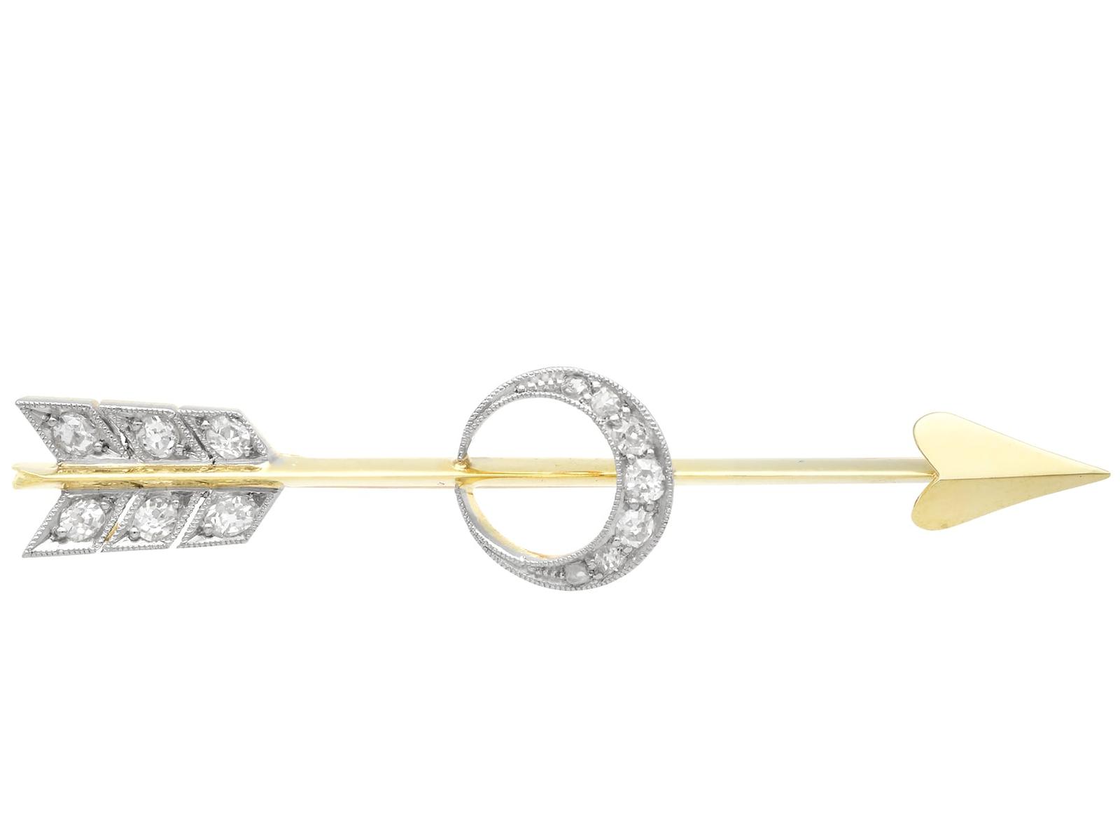 Victorian 0.29ct Diamond & 15ct Yellow Gold Arrow Brooch (1 of 11)