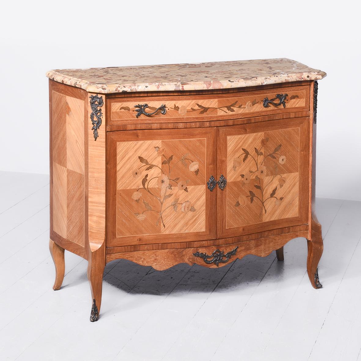 Louis XVI Style Marquetry Inlaid Marble Top Side Cabinet (1 of 13)