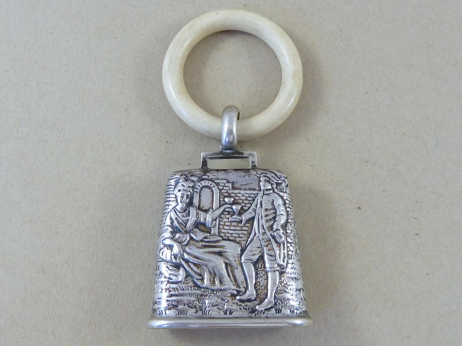 Bell Rattle Silver Teething Ring German Novelty Courting Couple Christening Marked (1 of 5)